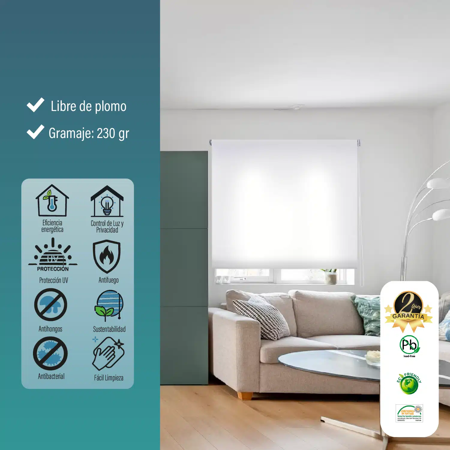 Cortina Roller Sunscreen Blanco 120 X 165 Cm Sunfree - Imagen 5