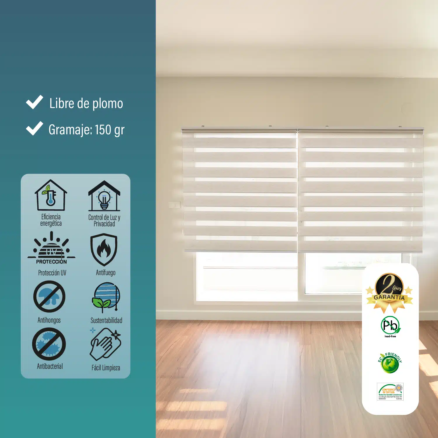 Cortina Roller Duo Zebra Día y Noche Textura 160 X 165 Cm Sin Cenefa Sunfree - Imagen 5