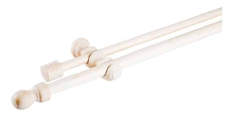 Set Barras para Cortina Doble 22/25 Mm de Madera 1,50 Mt Color Albayalde Blanco - Imagen 2