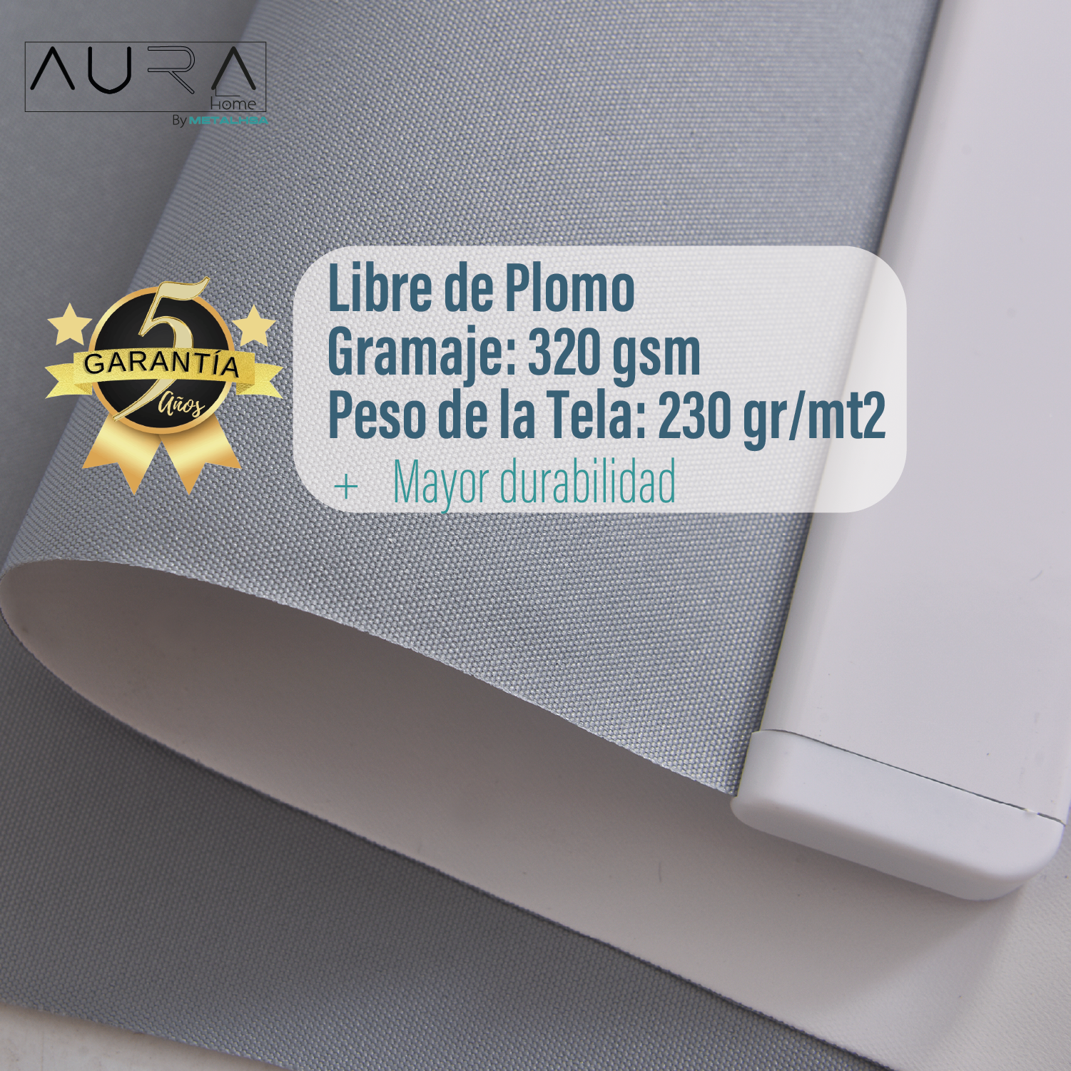 Cortina Roller 100% Blackout Gris 120X165 Cm Aura - Imagen 5