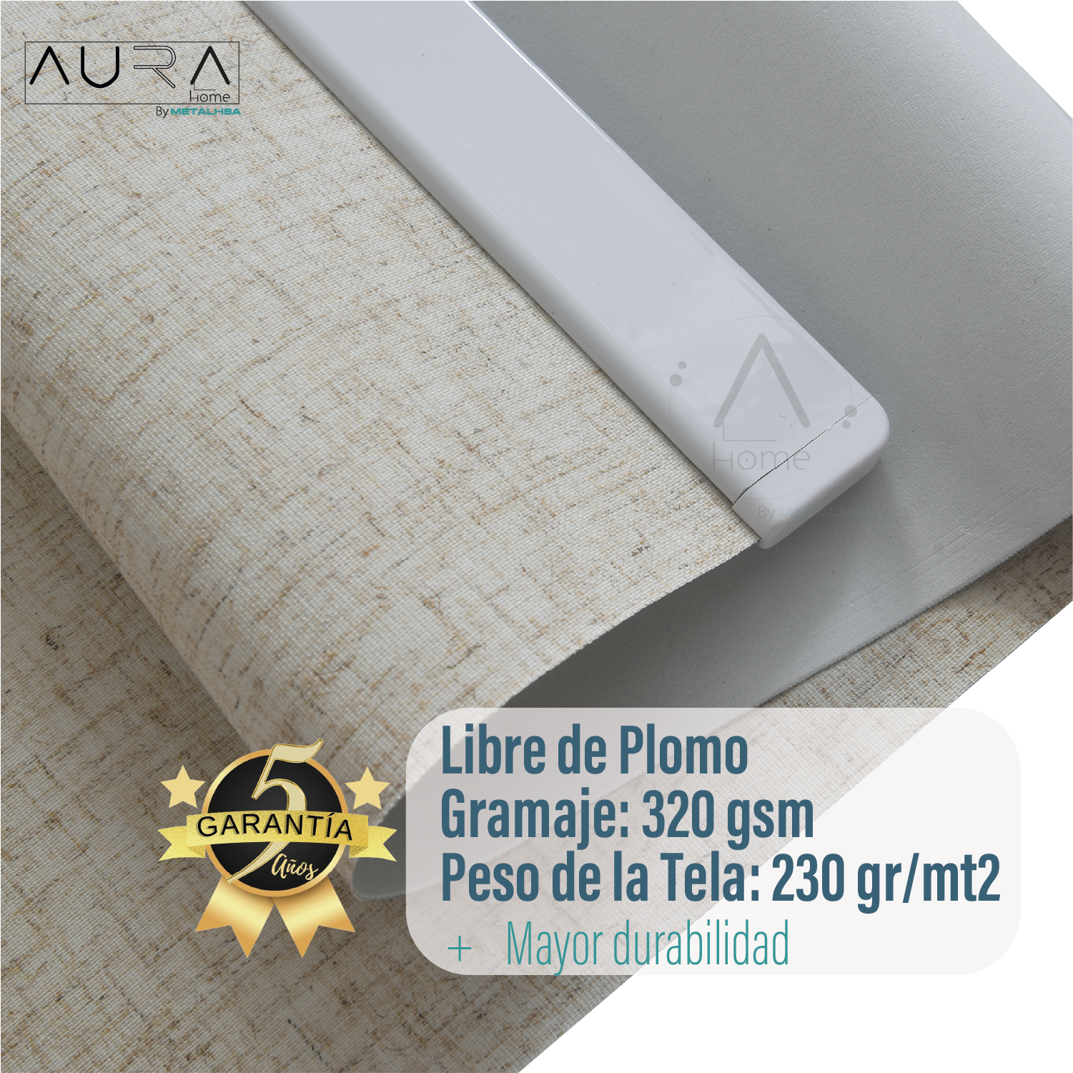 Cortina Roller 100% Blackout Textura Lino 090X250 Cm Aura - Imagen 5