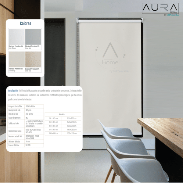 Cortina Roller Blackout Beige 150X250 Cm Aura - Imagen 2