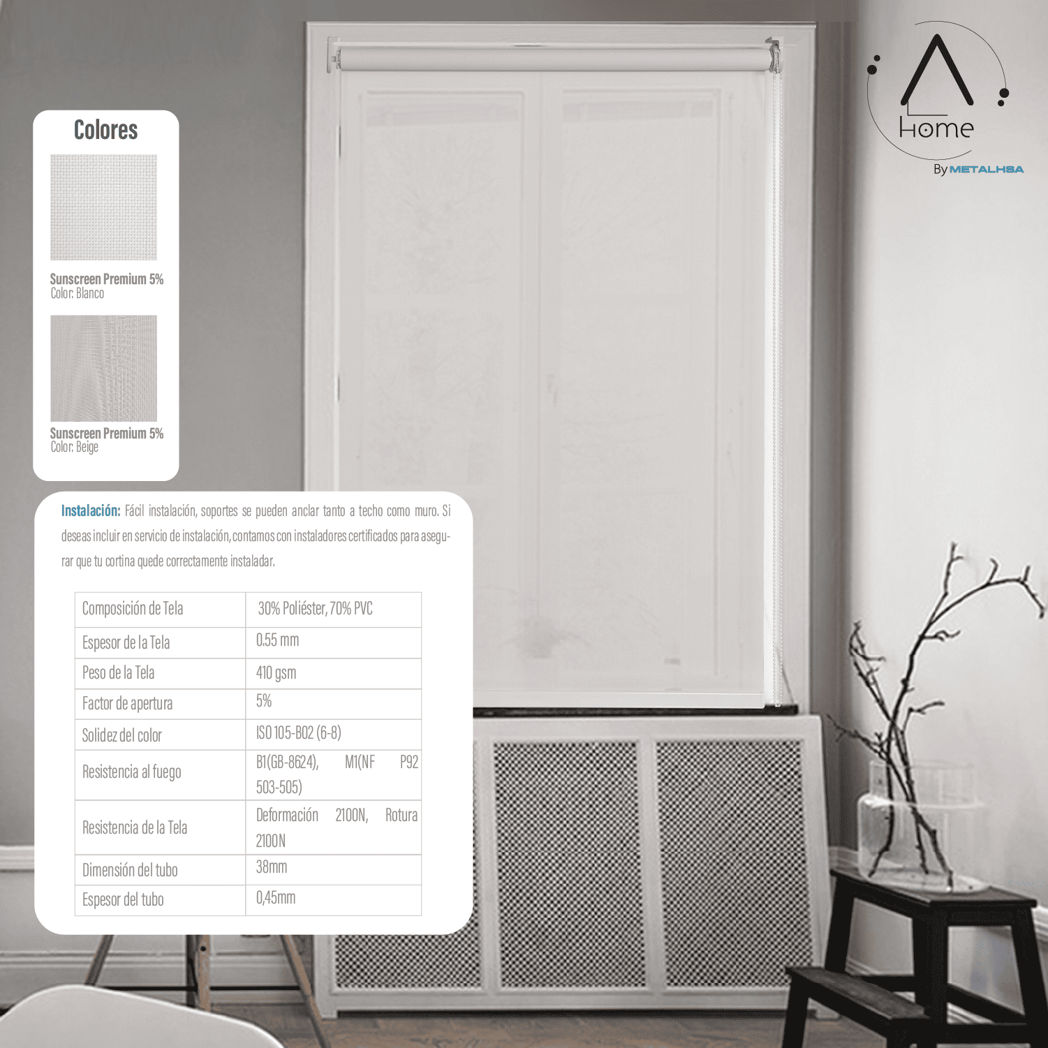 Cortina Roller Sunscreen 160X250 Cm 5% Apertura Beige Aura - Imagen 8