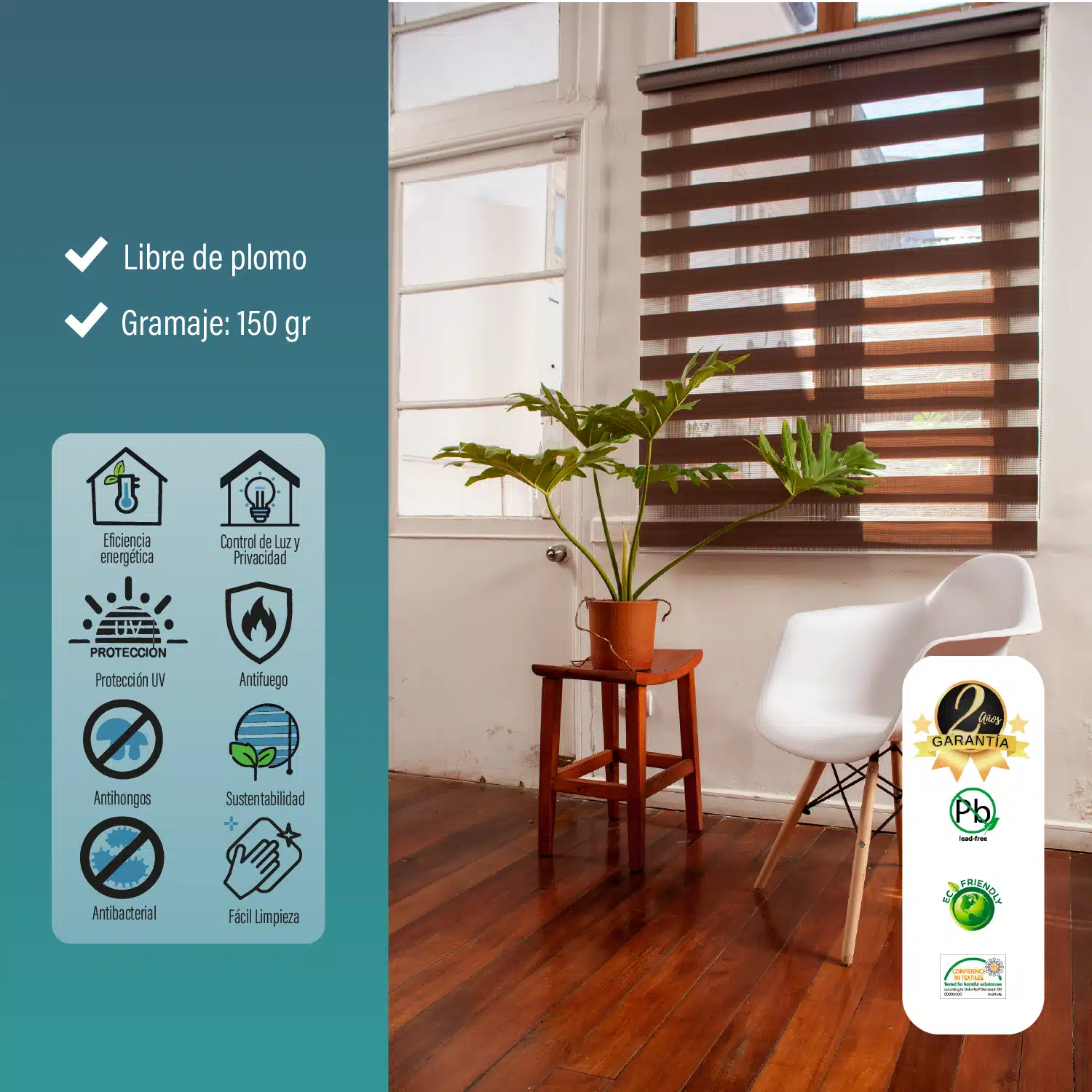 Cortina Roller Duo Zebra Día y Noche Tostado 90 X 250 Cm Sin Cenefa Sunfree - Imagen 5