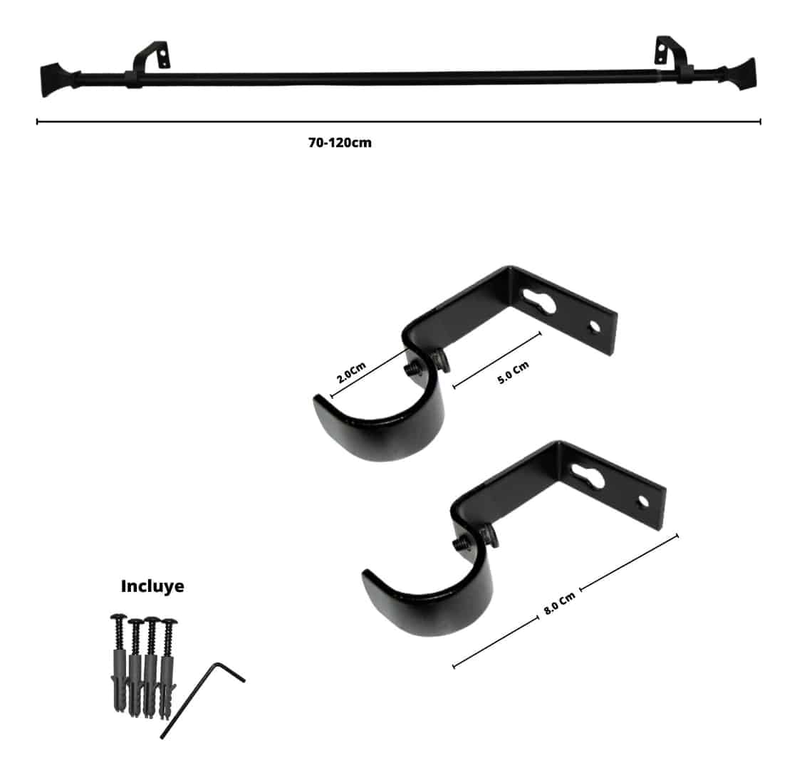 Set Barra para Cortina Simple 13/16 Mm Extensible 70-120 Cm Negro Prisma - Imagen 5