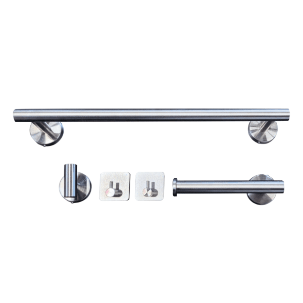 Set de Baño Inoxidable Plateado 5 Piezas