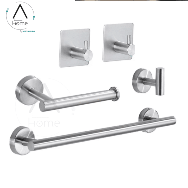 Set de Baño Inoxidable Plateado 5 Piezas - Imagen 3