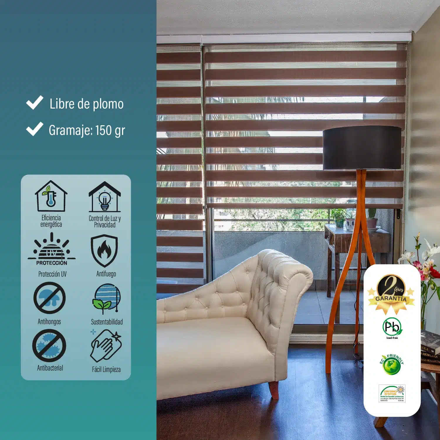 Cortina Roller Duo Zebra Día Y Noche Tostado 90 X 165 Cm Sunfree - Imagen 5