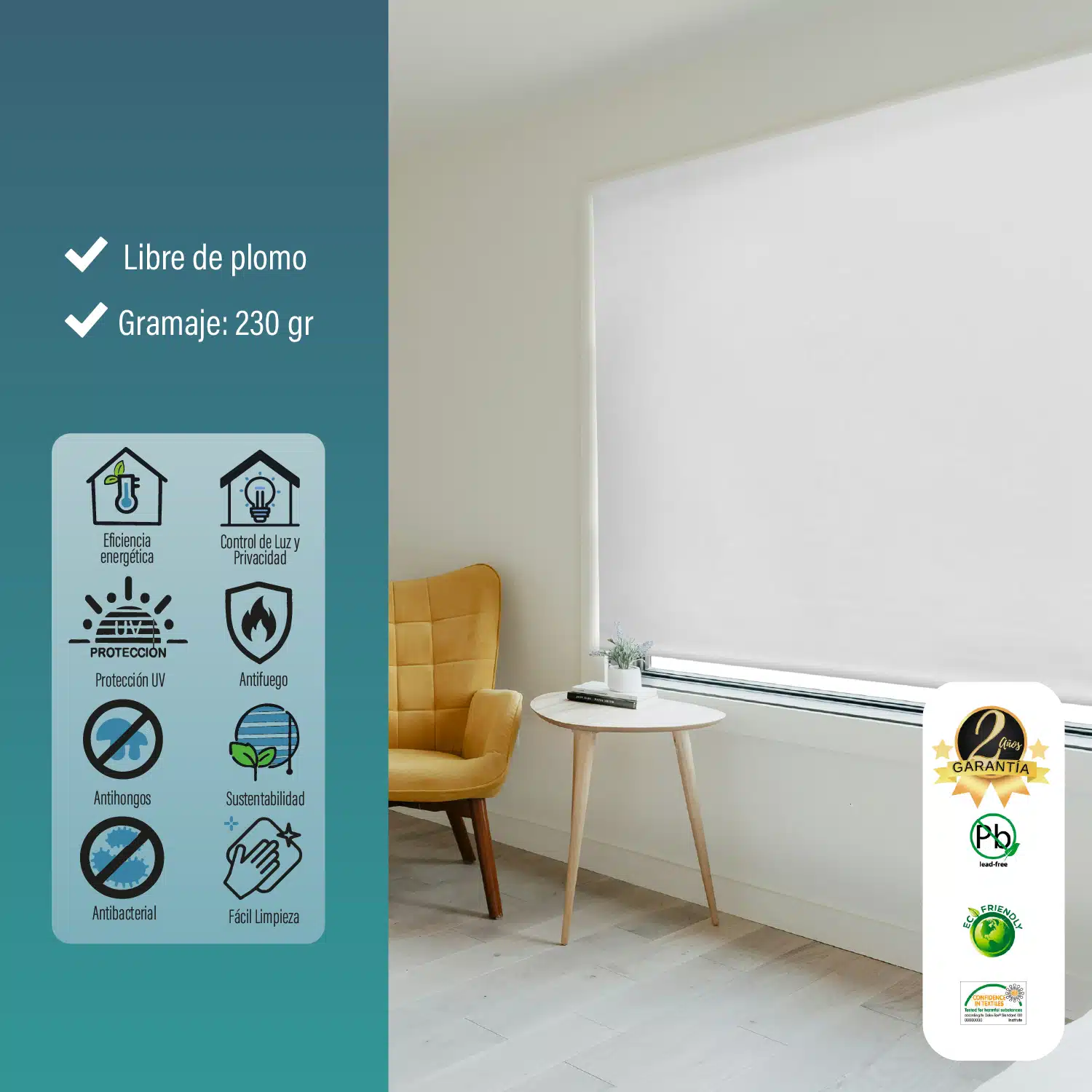 Cortina Roller Blackout Blanco 180 X 250 Cm Sunfree - Imagen 5