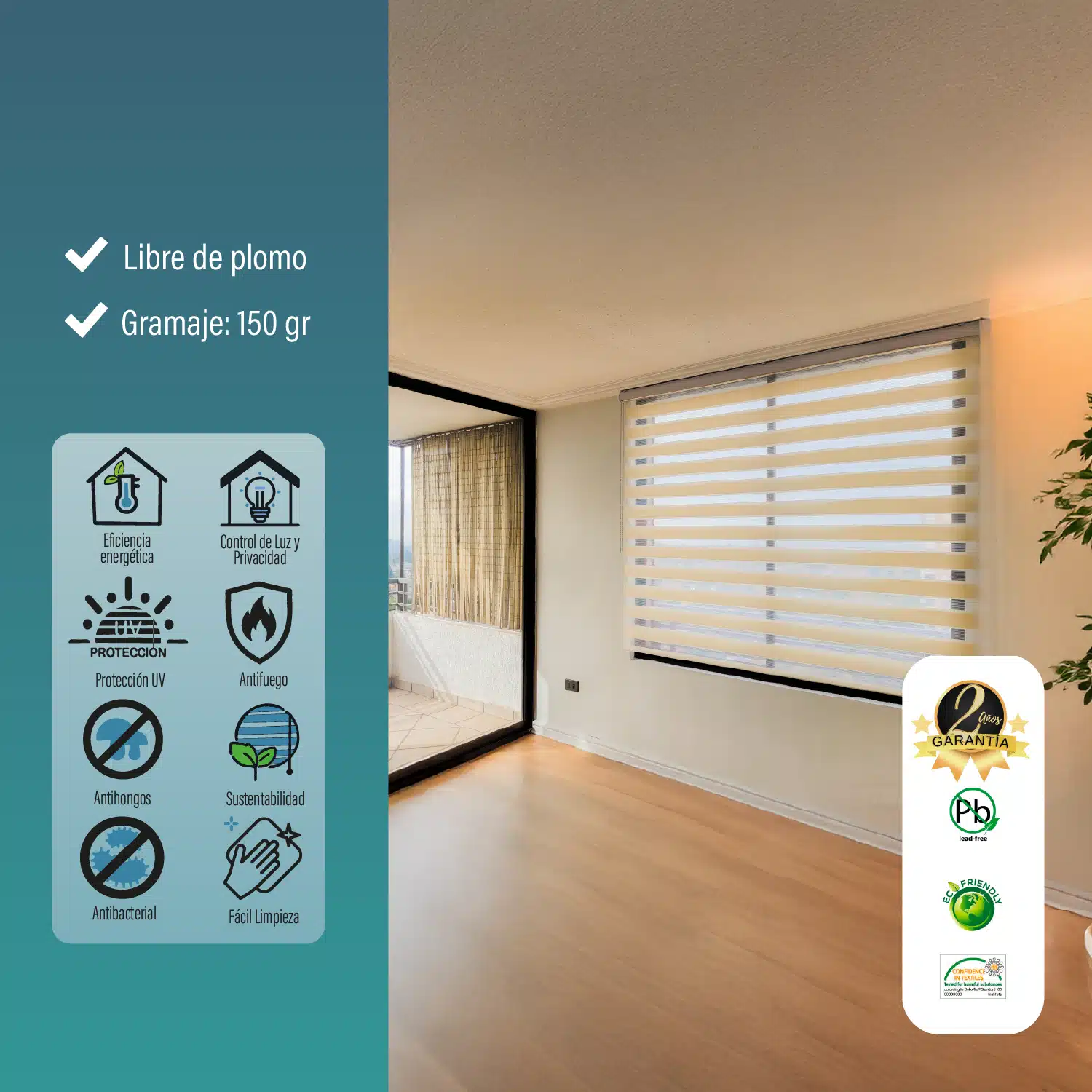 Cortina Roller Duo Zebra Día Y Noche Beige 180 X 250 Cm Sunfree - Imagen 5