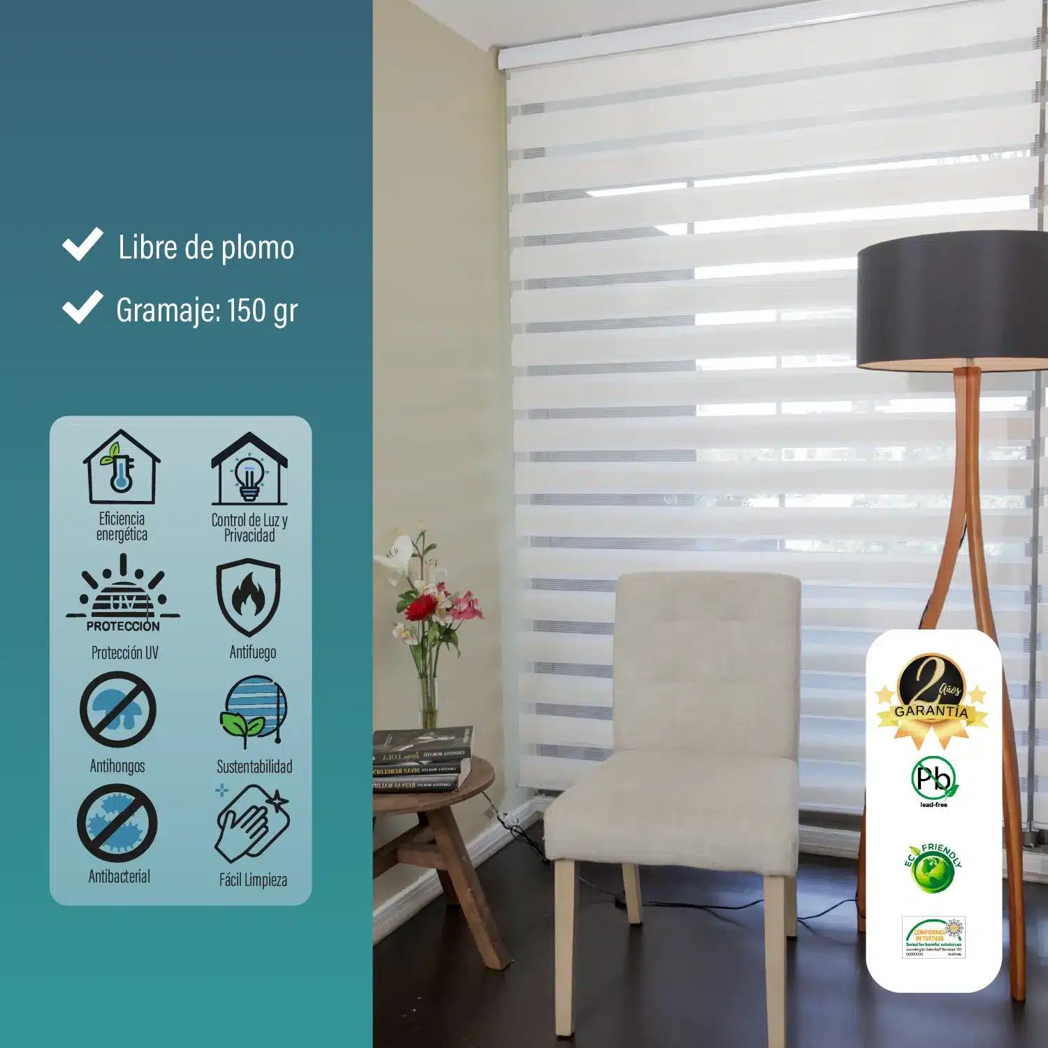 Cortina Roller Duo Zebra Día Y Noche Blanco 120 X 165 Cm Sunfree - Imagen 5