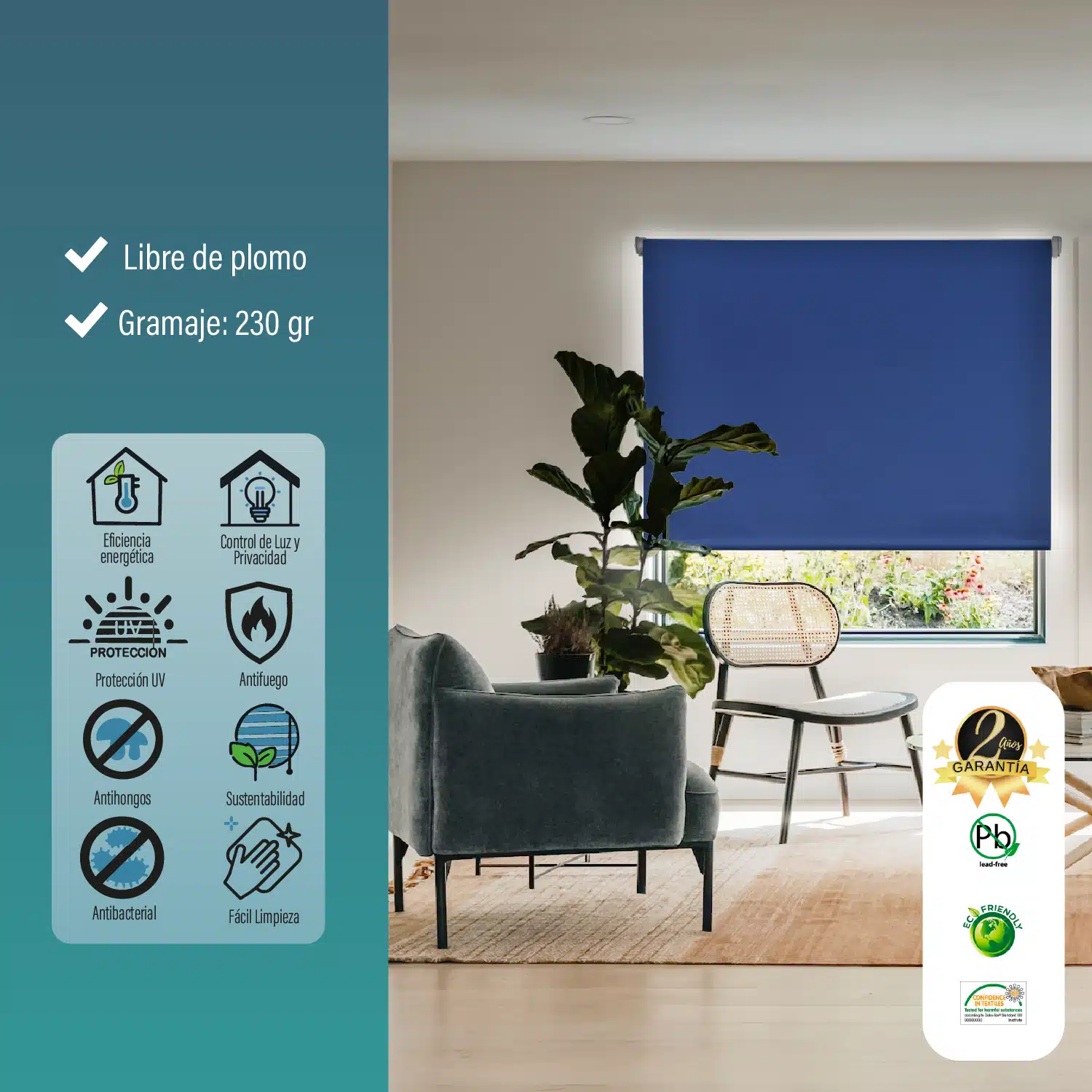 Cortina Roller Blackout Azul 200 X 250 Cm Sunfree - Imagen 5