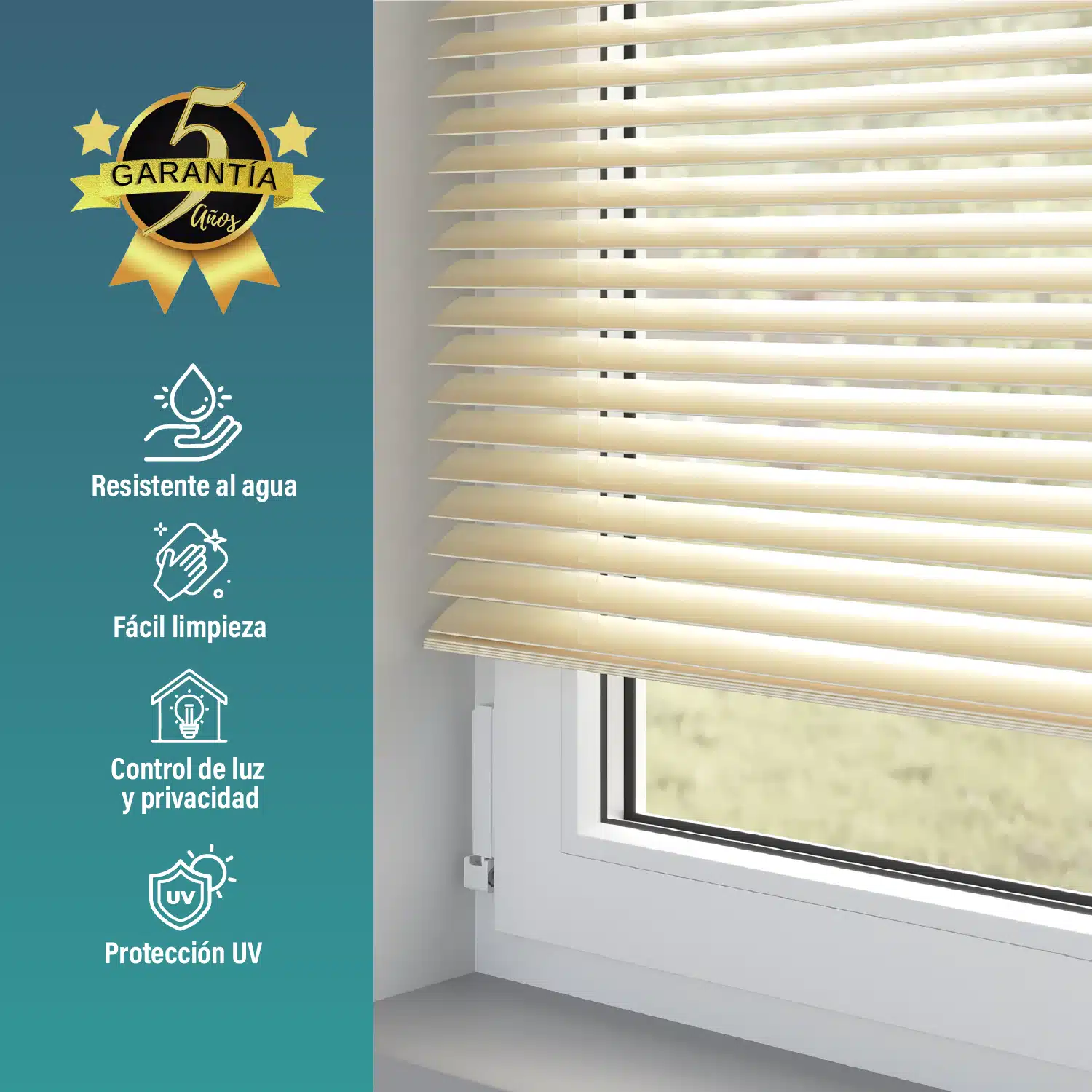 Persiana Veneciana Pvc 25MM 120X165 Cm Manual Beige Aura - Imagen 5