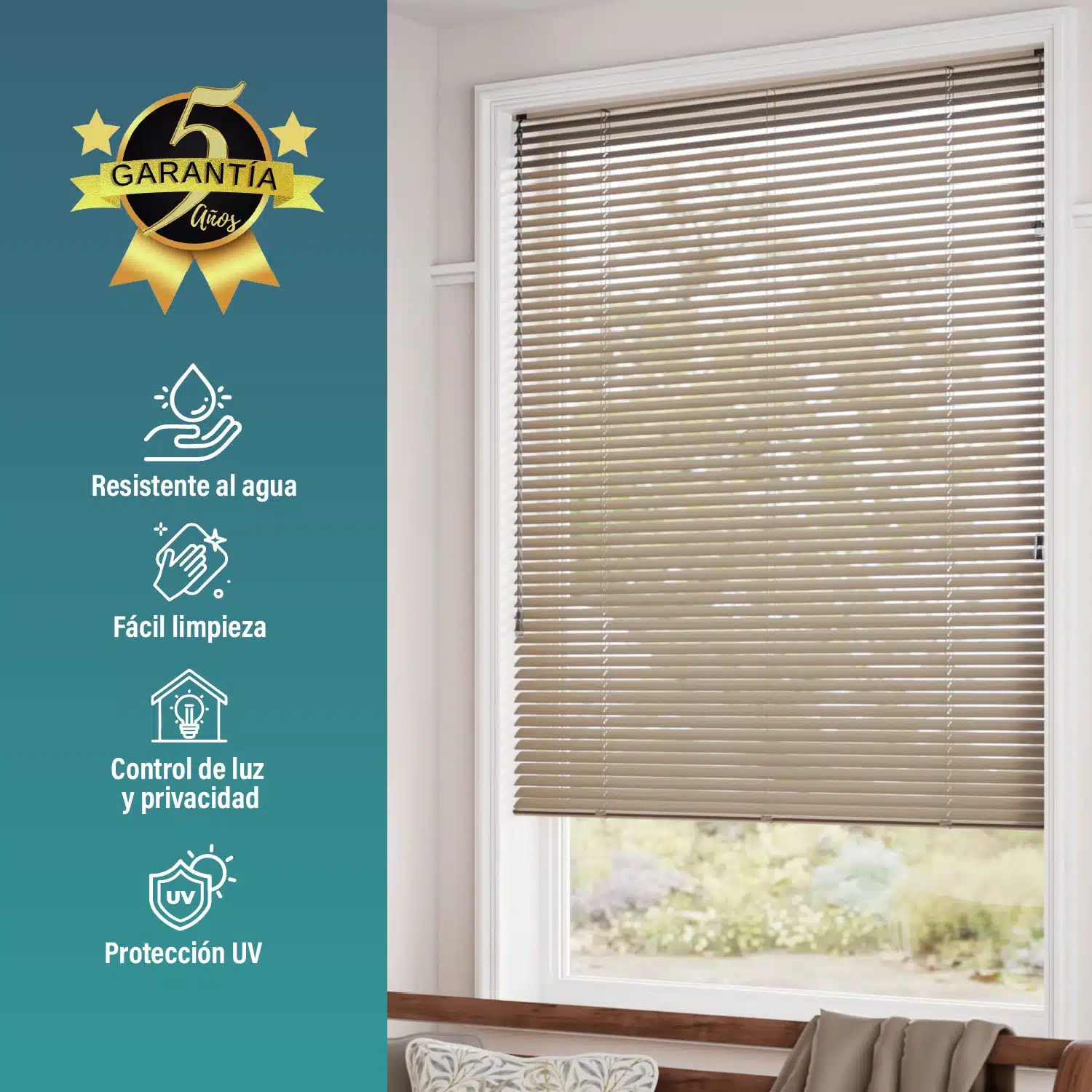 Persiana Veneciana Pvc 25MM 160X165 Cm Manual Capuccino Aura - Imagen 5