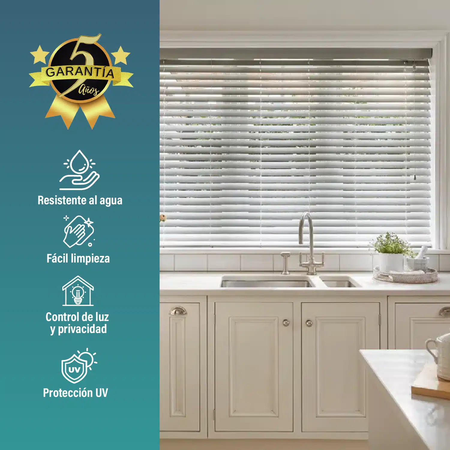 Persiana Veneciana Pvc 25MM 120X165 Cm Manual Gris Ceniza Aura - Imagen 5