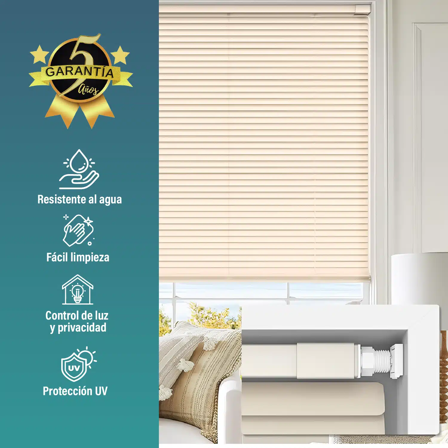 Persiana Veneciana Pvc 25MM 120X165 Cm Manual Marfil Aura - Imagen 5