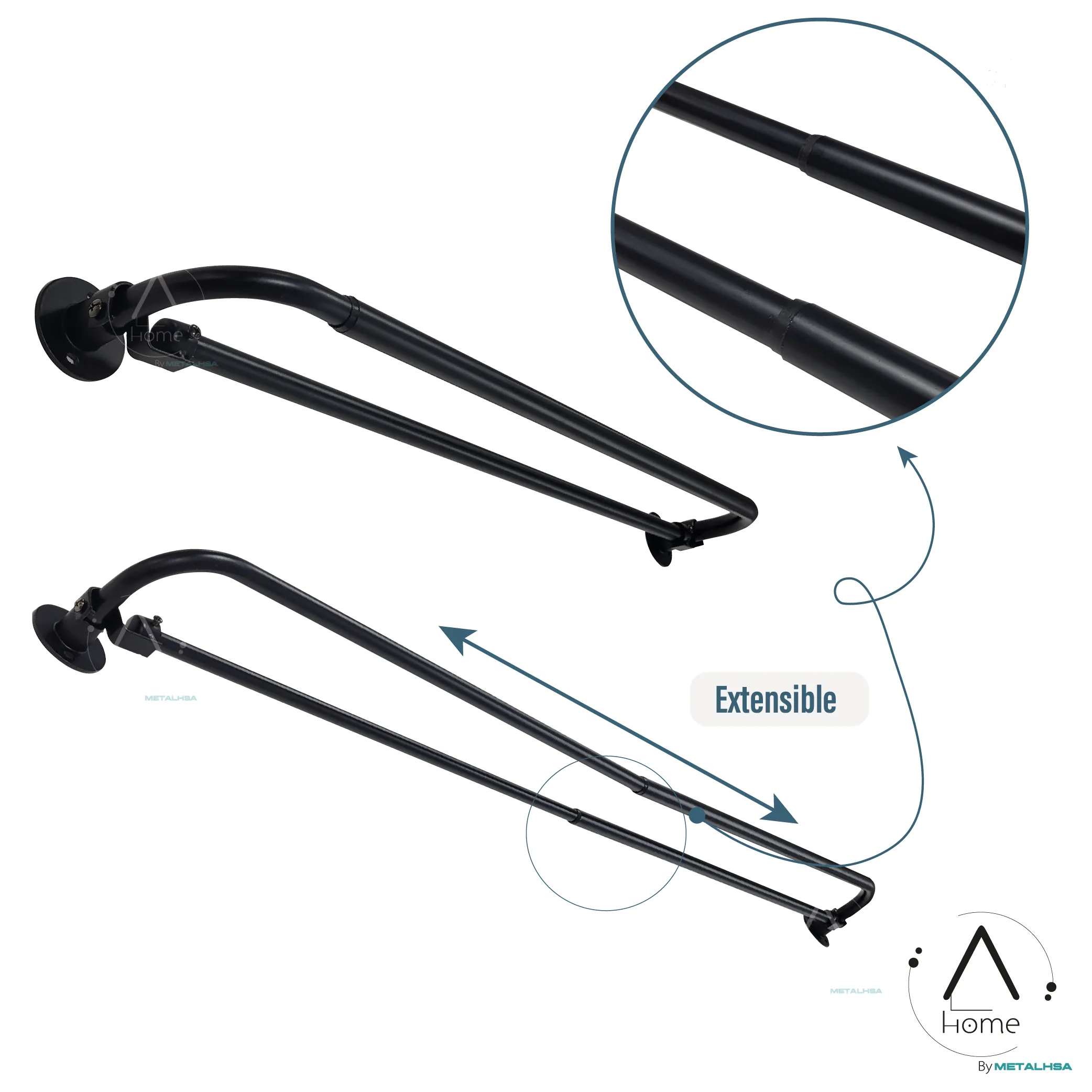 Set Barras para Cortina Doble 16/19 Mm Extensible Curvo 70 a 120 Cm Color Negro - Imagen 3