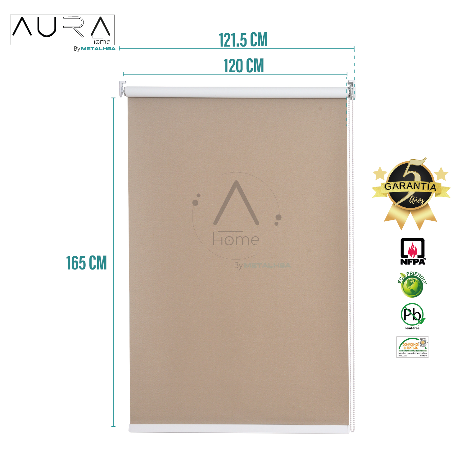 Cortina Roller 100% Blackout Capuccino 120X165 Cm Aura - Imagen 9