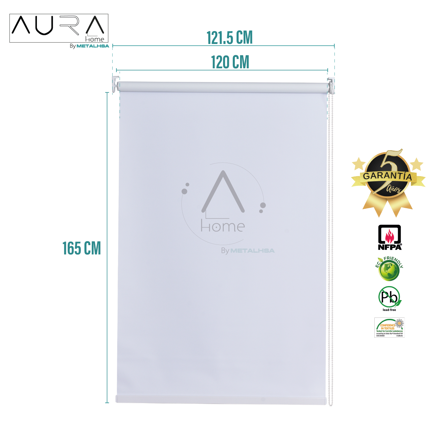 Cortina Roller 100% Blackout Blanco 120X165 Cm Aura - Imagen 9