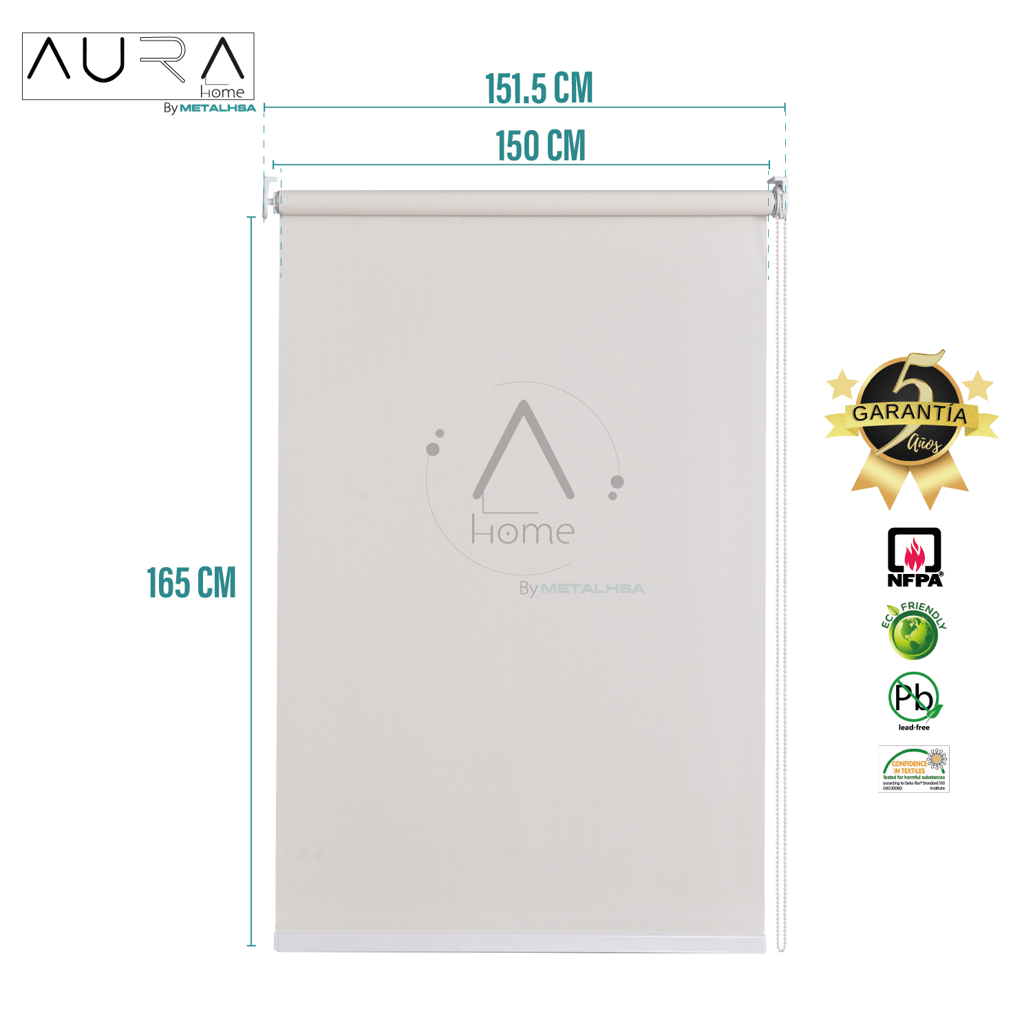 Cortina Roller Sunscreen 150X165 Cm 5% Apertura Beige Aura - Imagen 9