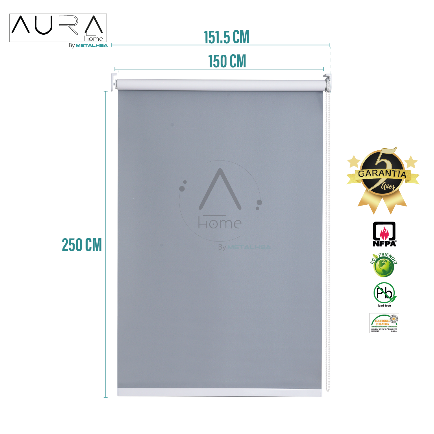 Cortina Roller 100% Blackout Gris 150X250 Cm Aura - Imagen 9