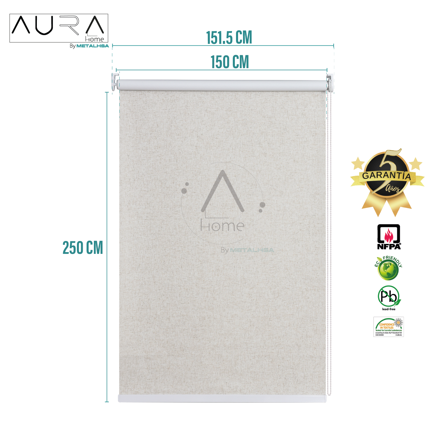 Cortina Roller 100% Blackout Textura Lino 150X250 Cm Aura - Imagen 9