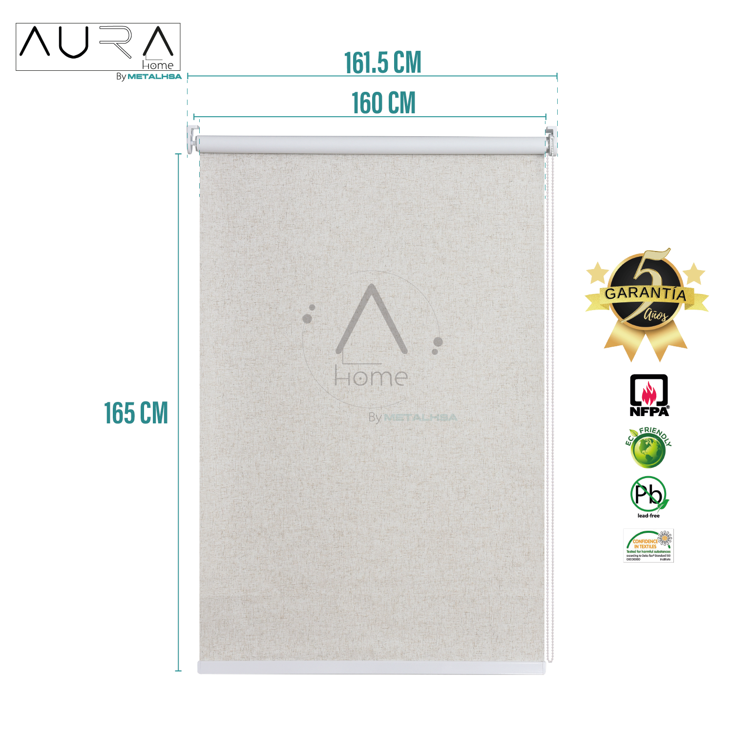 Cortina Roller 100% Blackout Textura Lino 160X165 Cm Aura - Imagen 9