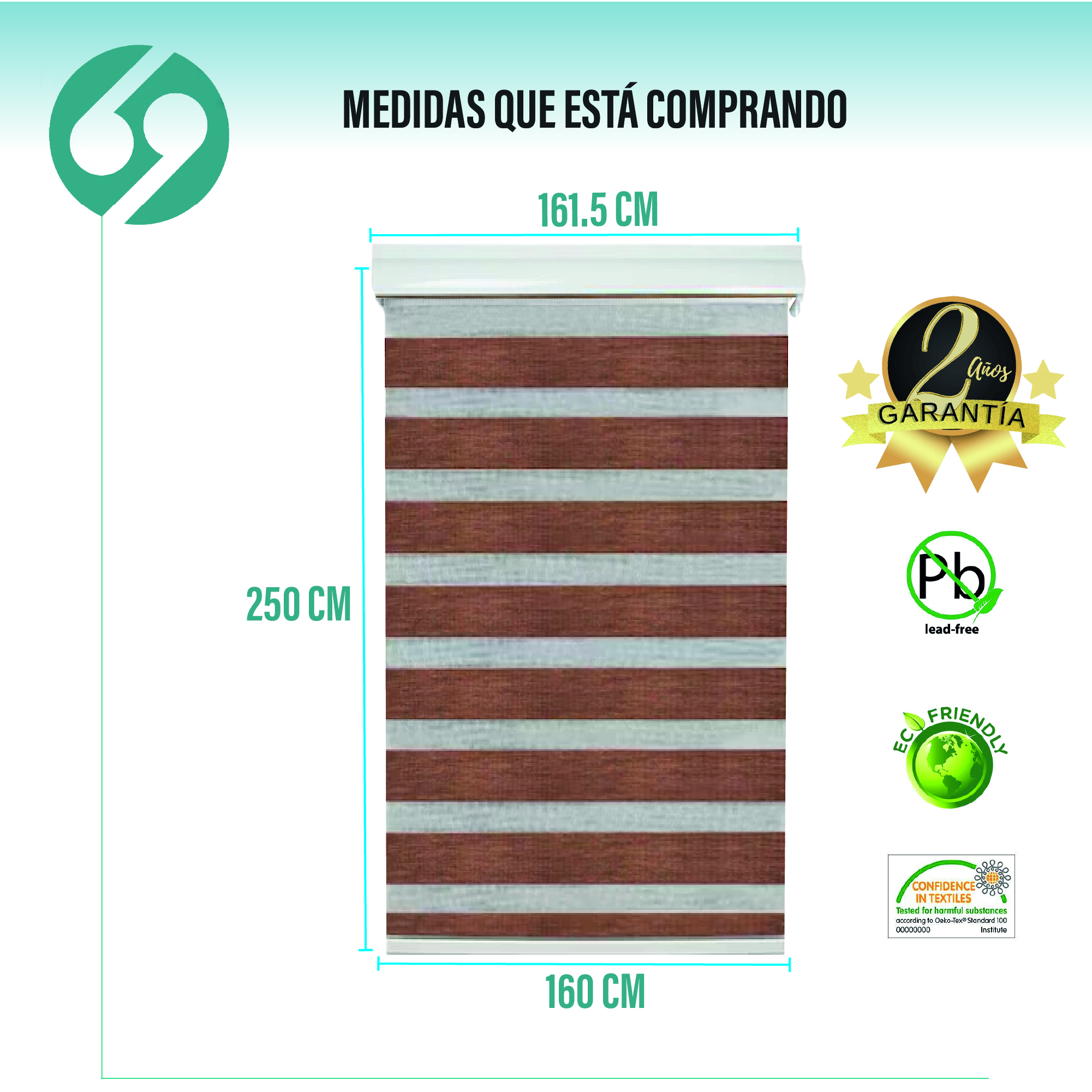 Cortina Roller Duo Zebra Día Y Noche Tabaco 160 X 250 Cm Sunfree - Imagen 2