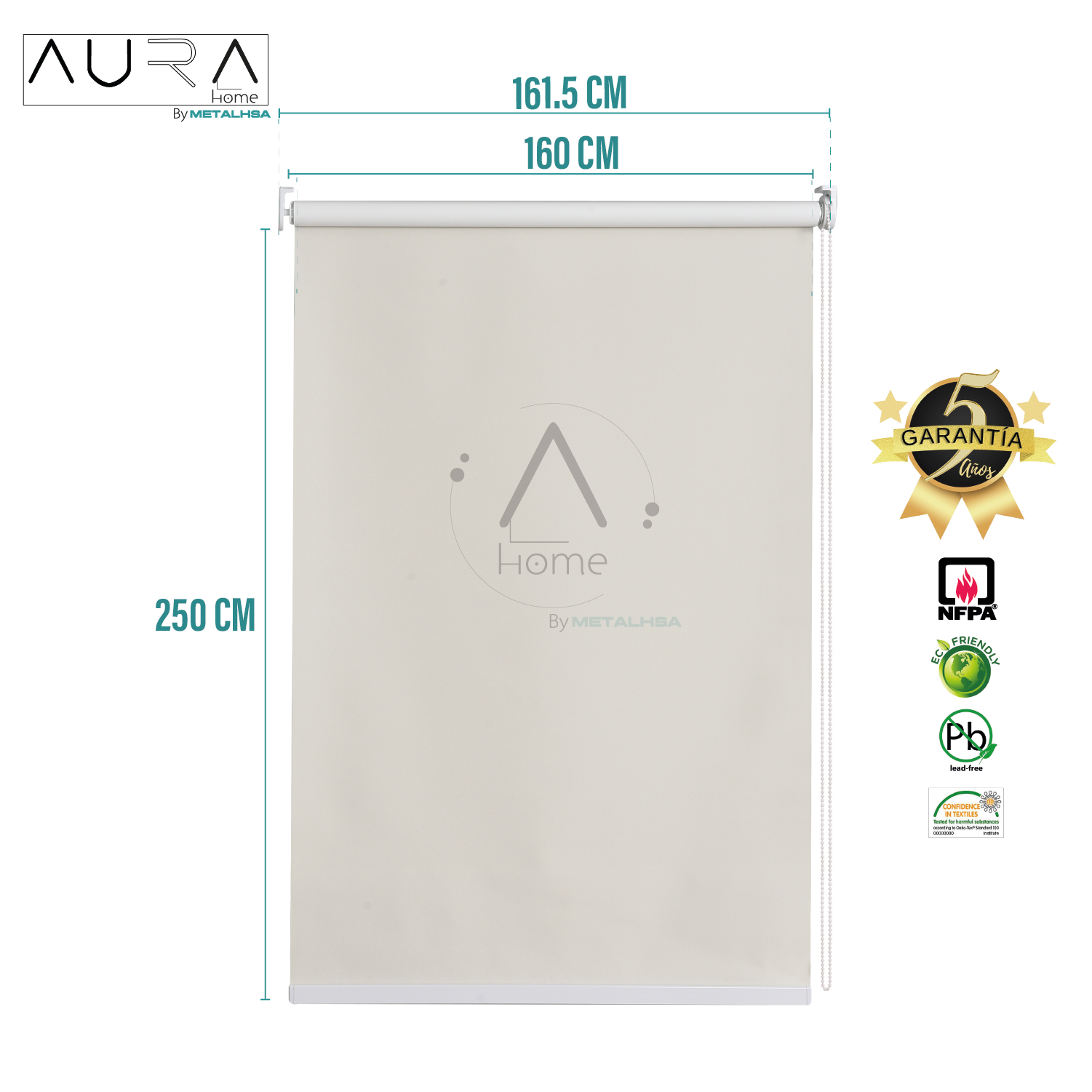 Cortina Roller 100% Blackout Beige 160X250 Cm Aura - Imagen 9