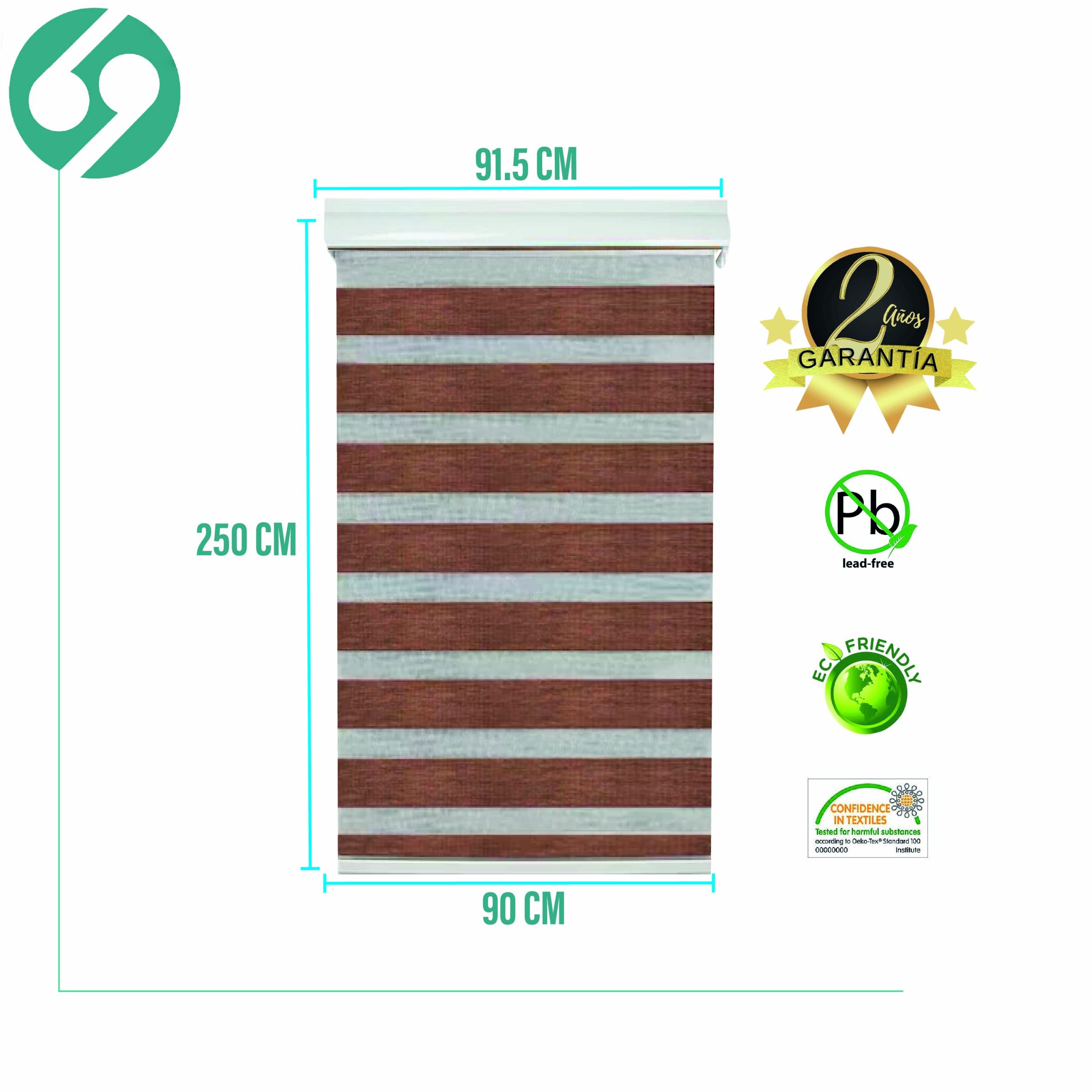 Cortina Roller Duo Zebra Día Y Noche Tabaco 90 X 250 Cm Sunfree - Imagen 2