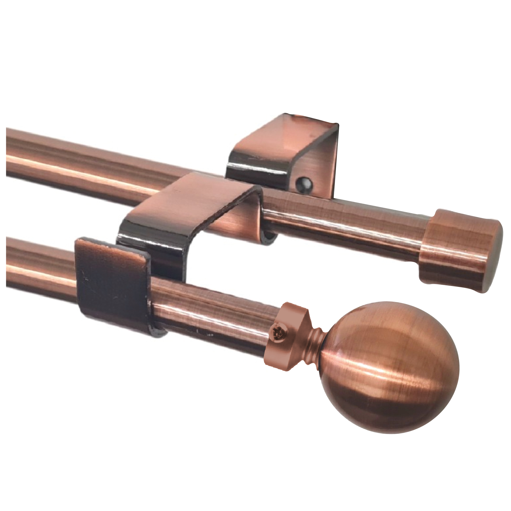 Set Barras para Cortina Doble 16/19 Mm Extensible 120-210 Cm A Muro Cobre Bola