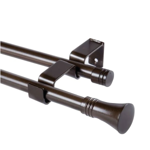 Set Barras para Cortina Doble 16/19 Mm Extensible 120-210 Cm A Muro Café Cónico