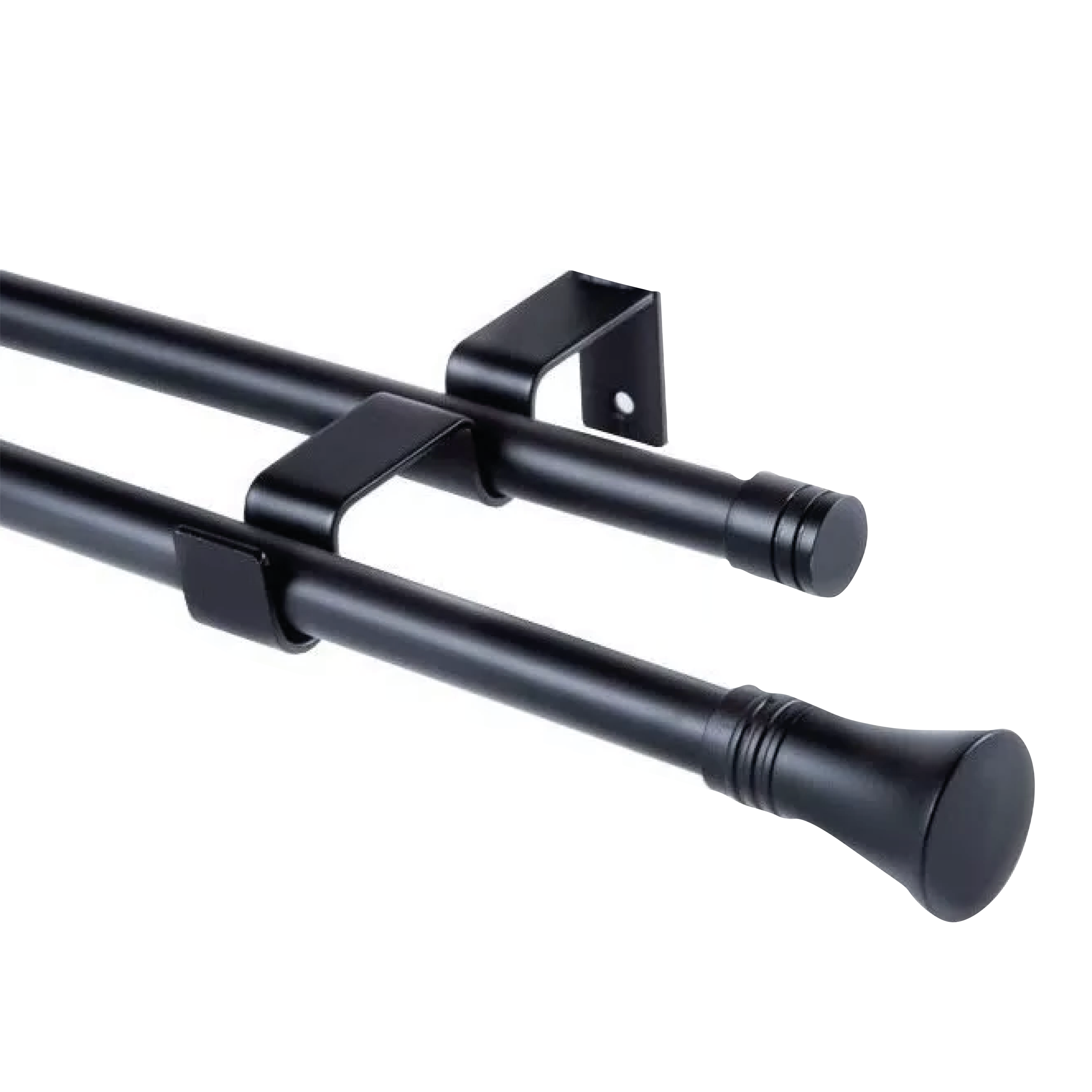 Set Barras para Cortina Doble 16/19 Mm Extensible 120-210 Cm A Muro Negro Cónico