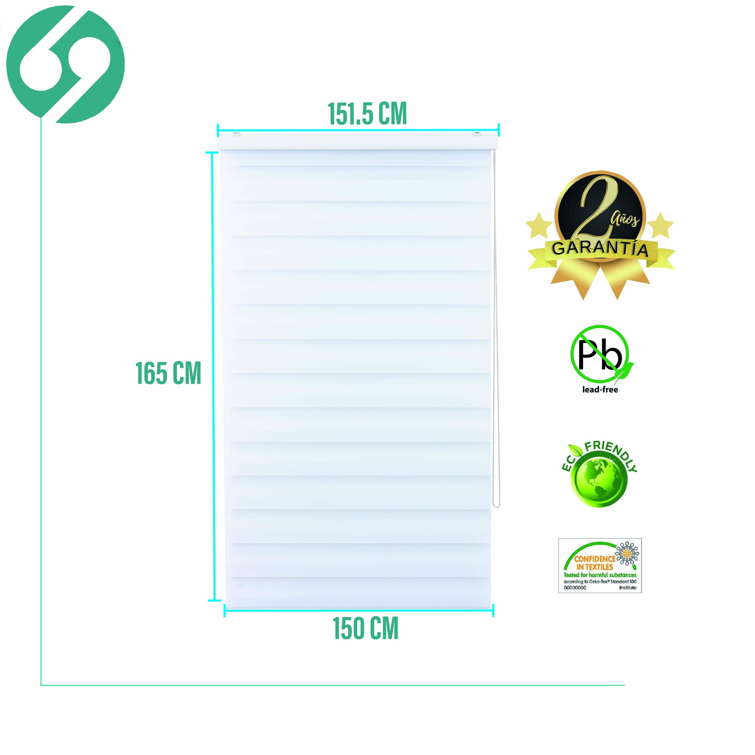 Cortina Roller Duo Zebra Día Y Noche Blanco 150 X 165 Cm Sin Cenefa Sunfree - Imagen 2