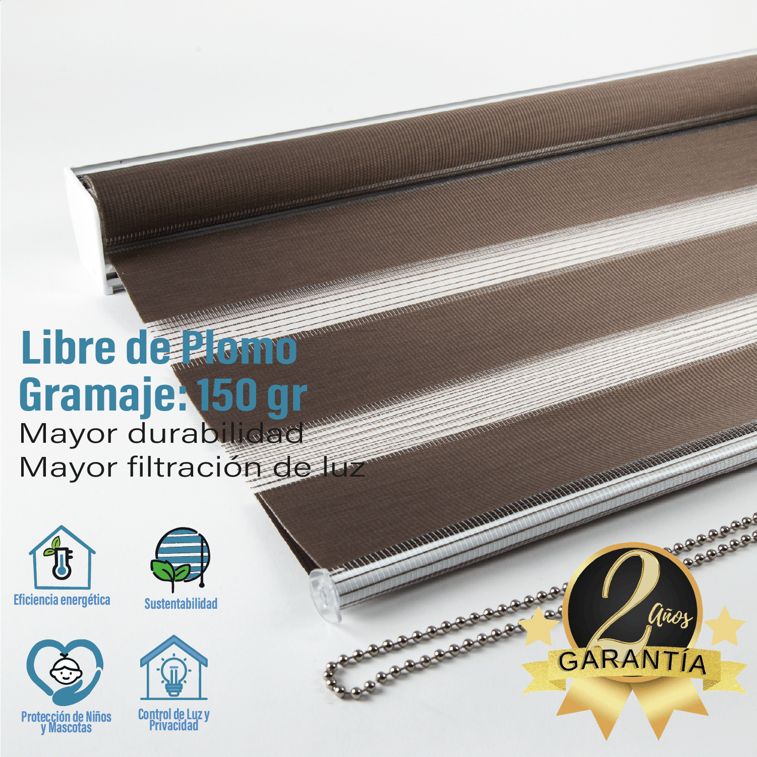 Cortina Roller Duo Zebra Día y Noche Tostado 120 X 250 Cm Sin Cenefa Sunfree - Imagen 6