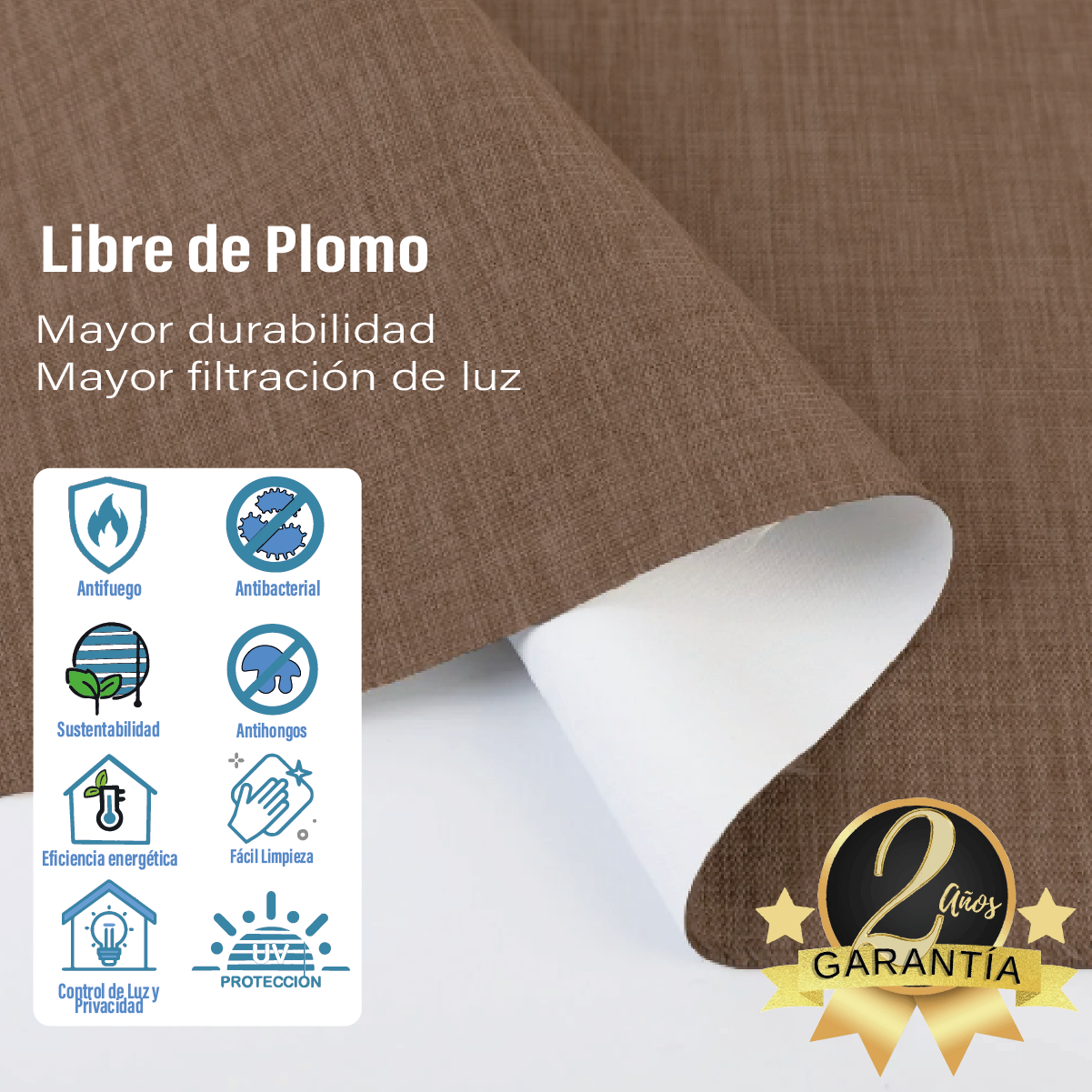 Cortina Roller Blackout Tostado 200 X 165 Cm Sunfree - Imagen 5