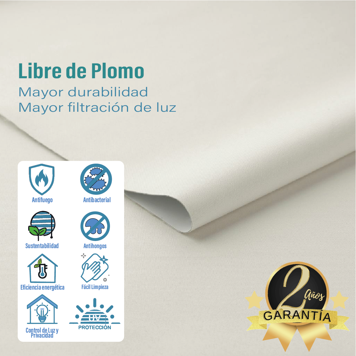Cortina Roller Blackout Blanco 180 X 250 Cm Sunfree - Imagen 5