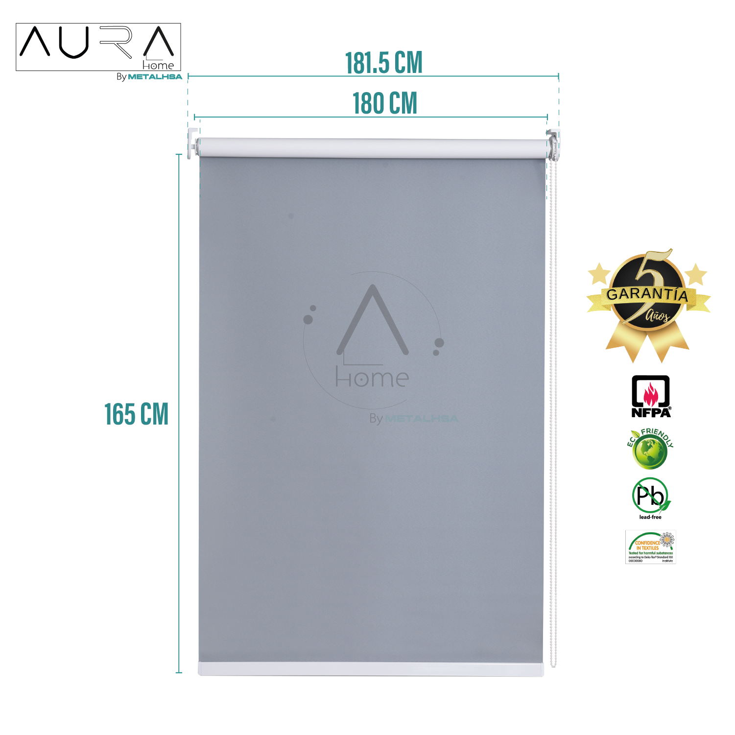 Cortina Roller 100% Blackout Gris 180X165 Cm Aura - Imagen 9