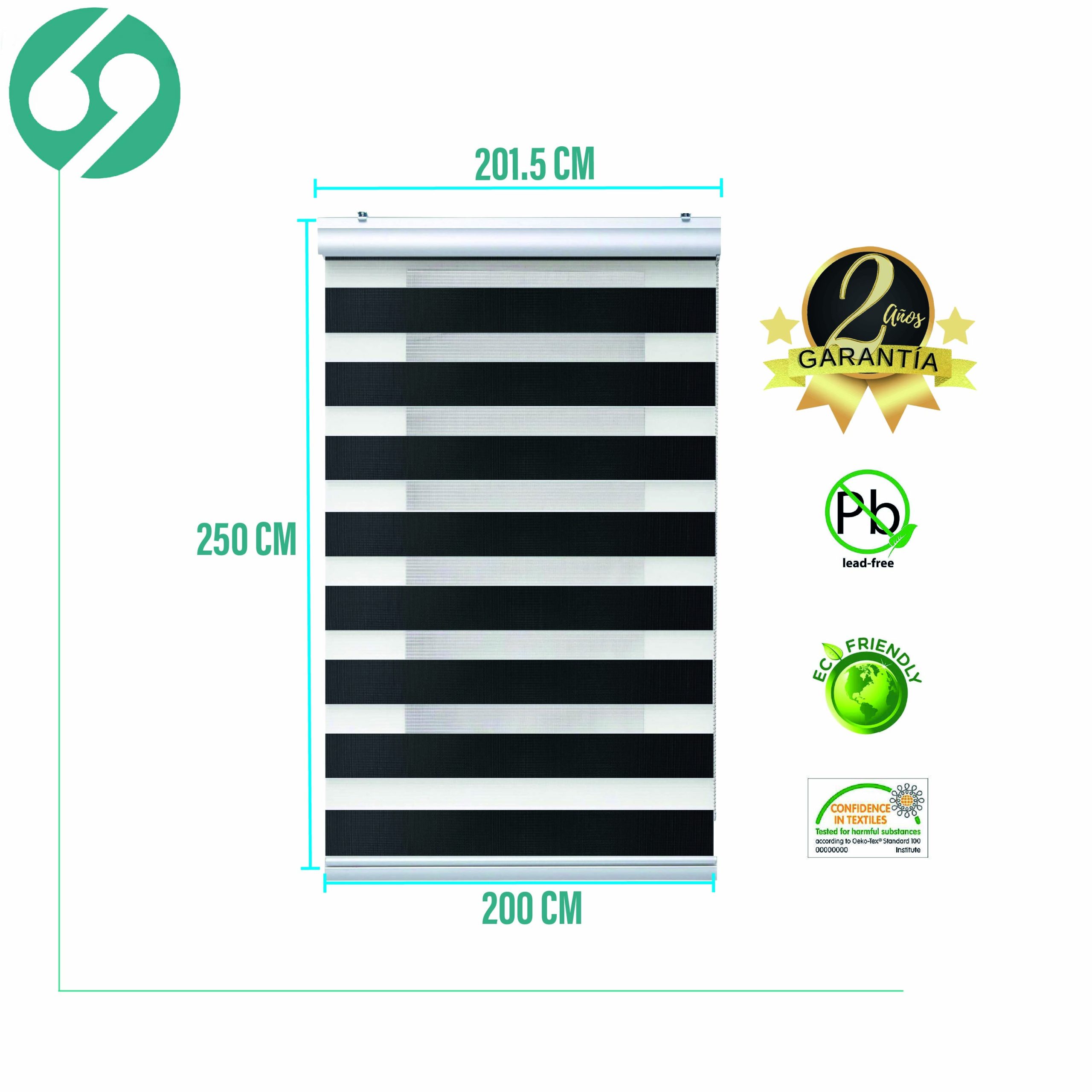 Cortina Roller Duo Zebra Día Y Noche Negro 200 X 250 Cm Sunfree - Imagen 2