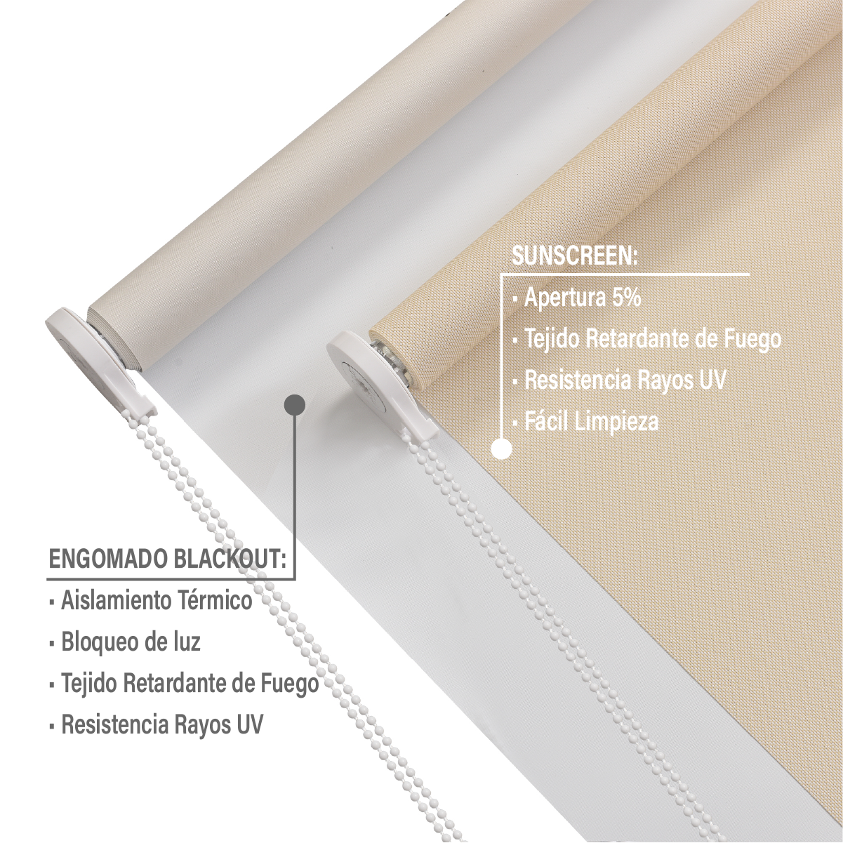 Cortina Roller Doble Blackout y Sunscreen 220 X 165 Cm Color Beige Marca Sunfree - Imagen 4