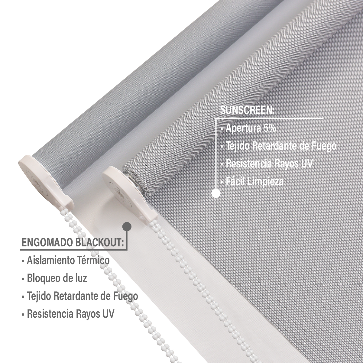 Cortina Roller Doble Blackout y Sunscreen 080 X 165 Cm Color Gris Marca Sunfree - Imagen 4