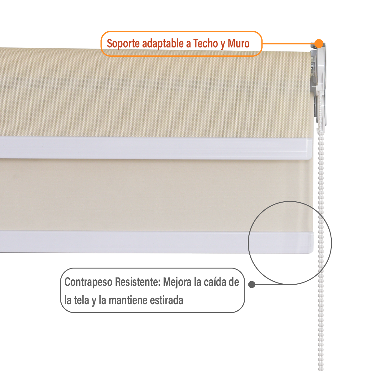 Cortina Roller Doble Blackout y Sunscreen 160 X 165 Cm Color Beige Marca Sunfree - Imagen 6