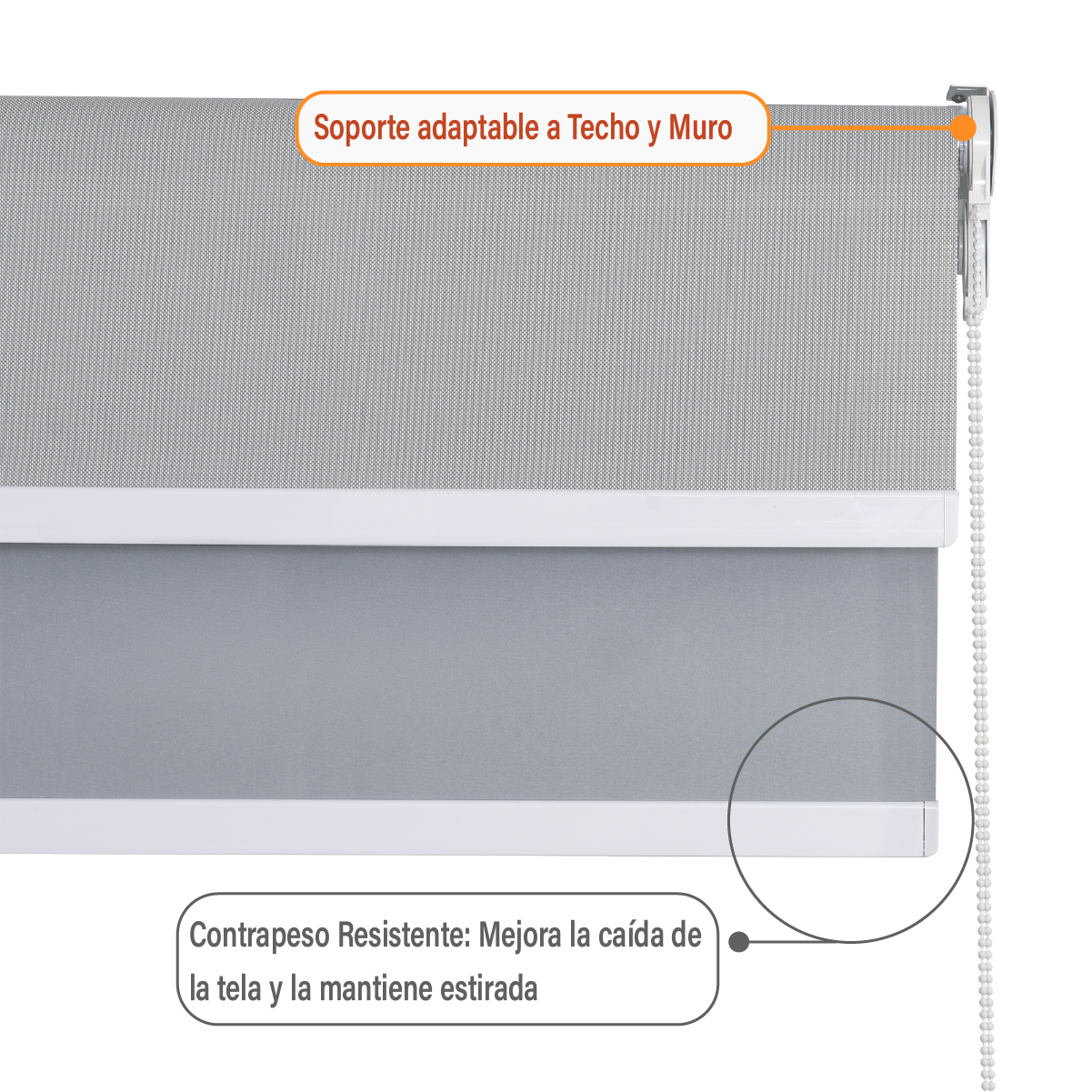 Cortina Roller Doble Blackout y Sunscreen 100 X 250 Cm Color Gris Marca Sunfree - Imagen 6