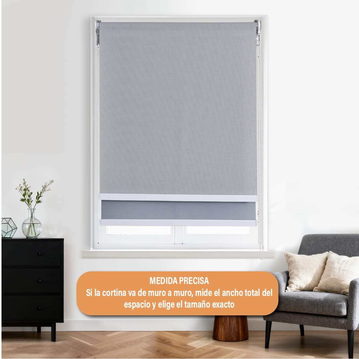 Cortina Roller Doble Blackout y Sunscreen 080 X 165 Cm Color Gris Marca Sunfree - Imagen 8