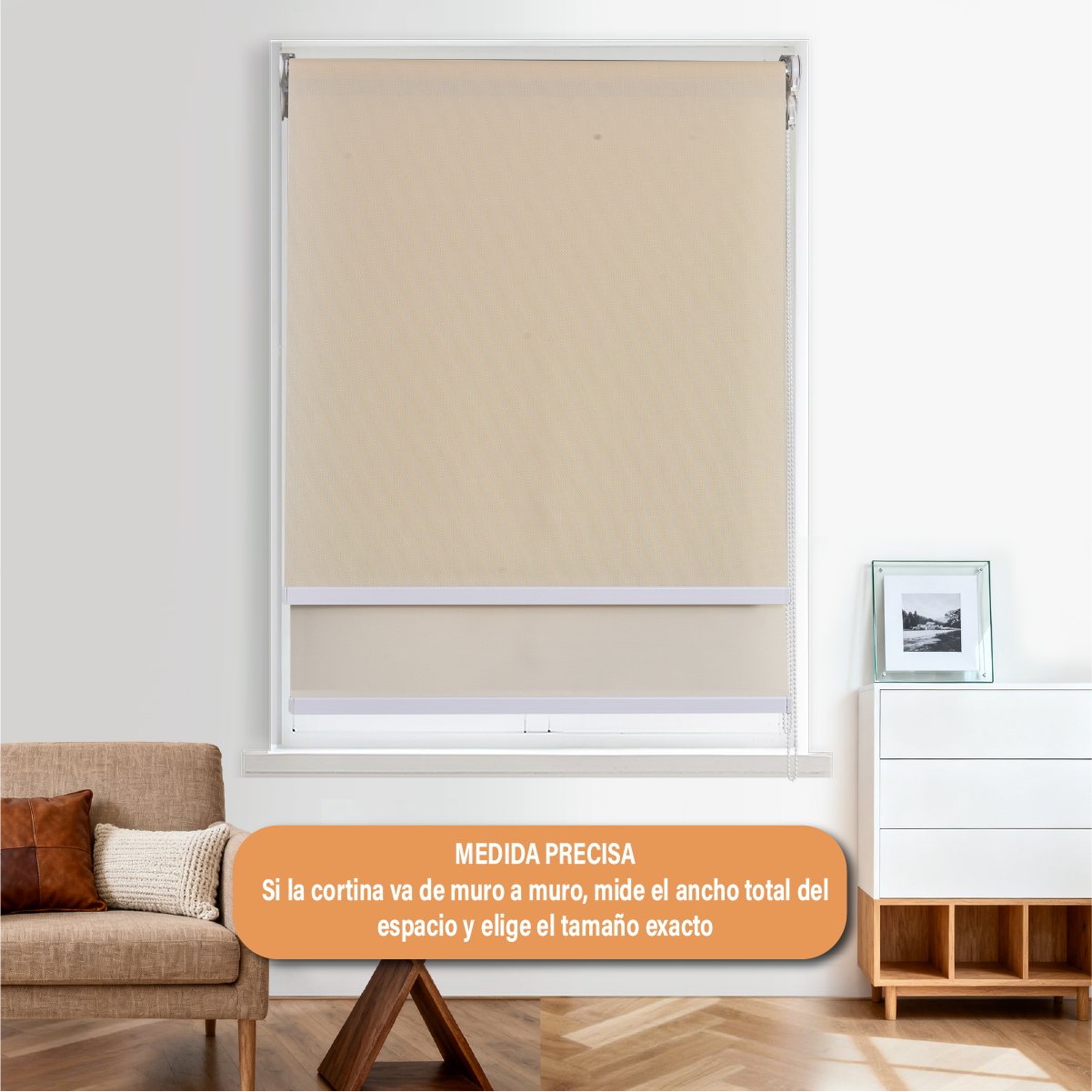 Cortina Roller Doble Blackout y Sunscreen 220 X 165 Cm Color Beige Marca Sunfree - Imagen 8