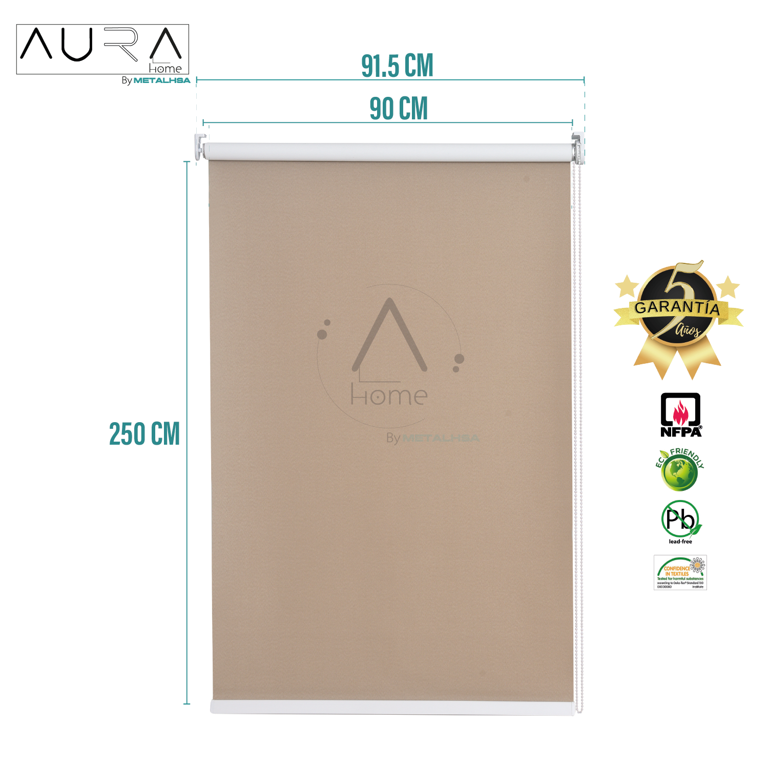 Cortina Roller 100% Blackout Capuccino 090X250 Cm Aura - Imagen 9