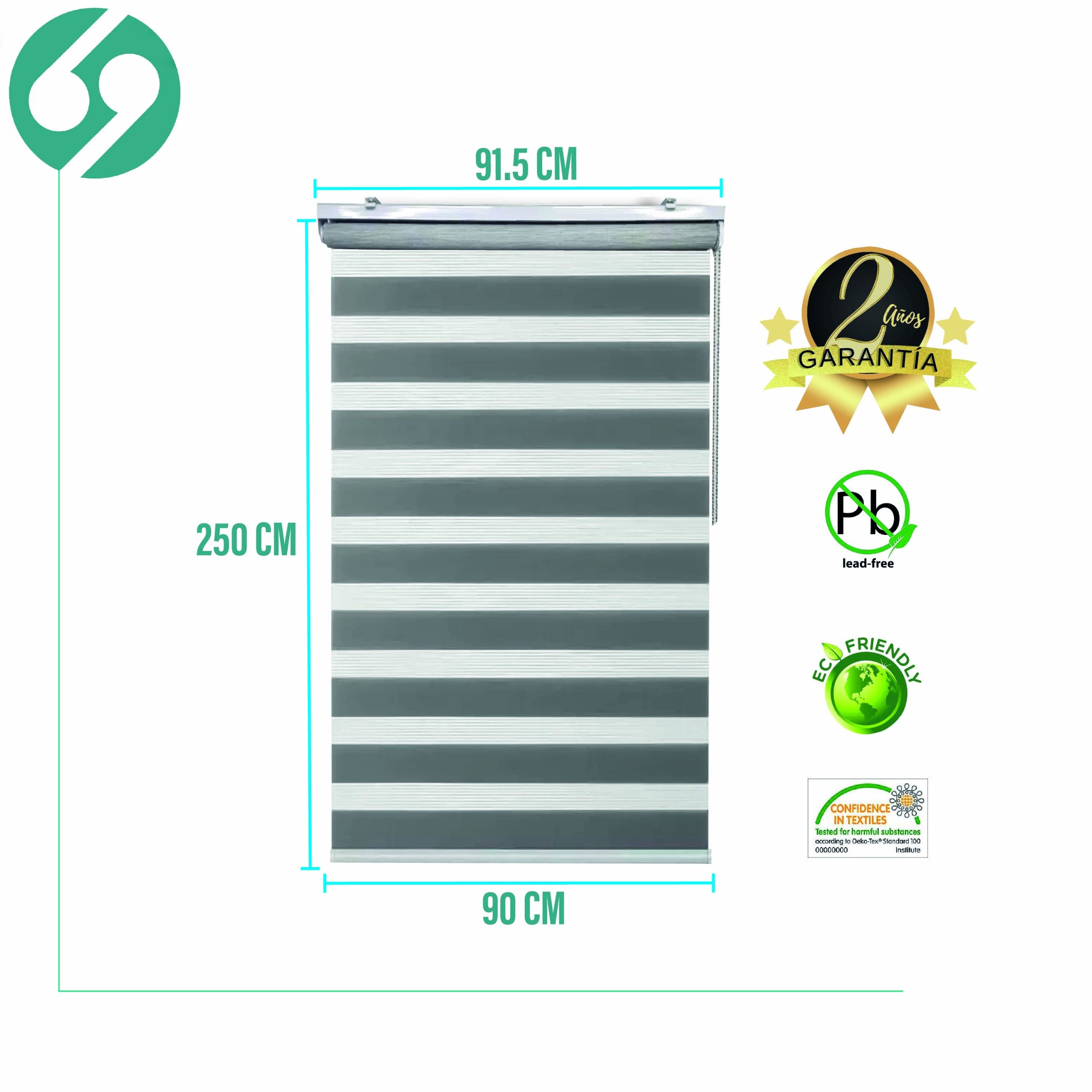 Cortina Roller Duo Zebra Día y Noche Gris 90 X 250 Cm Sin Cenefa Sunfree - Imagen 2