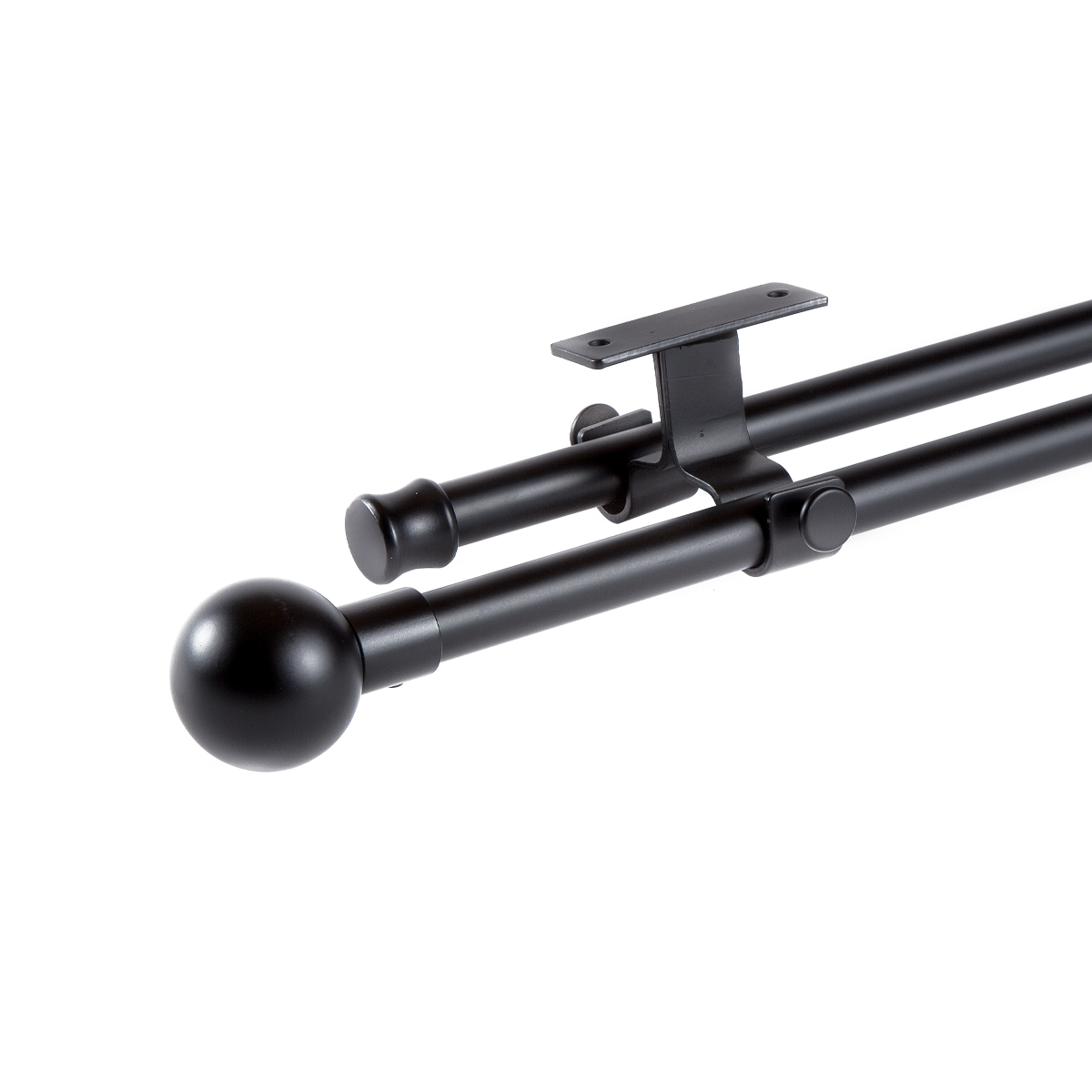 Set Barras para Cortina Doble 16/19 Mm Extensible 120-210 Cm A Techo Negro Bola