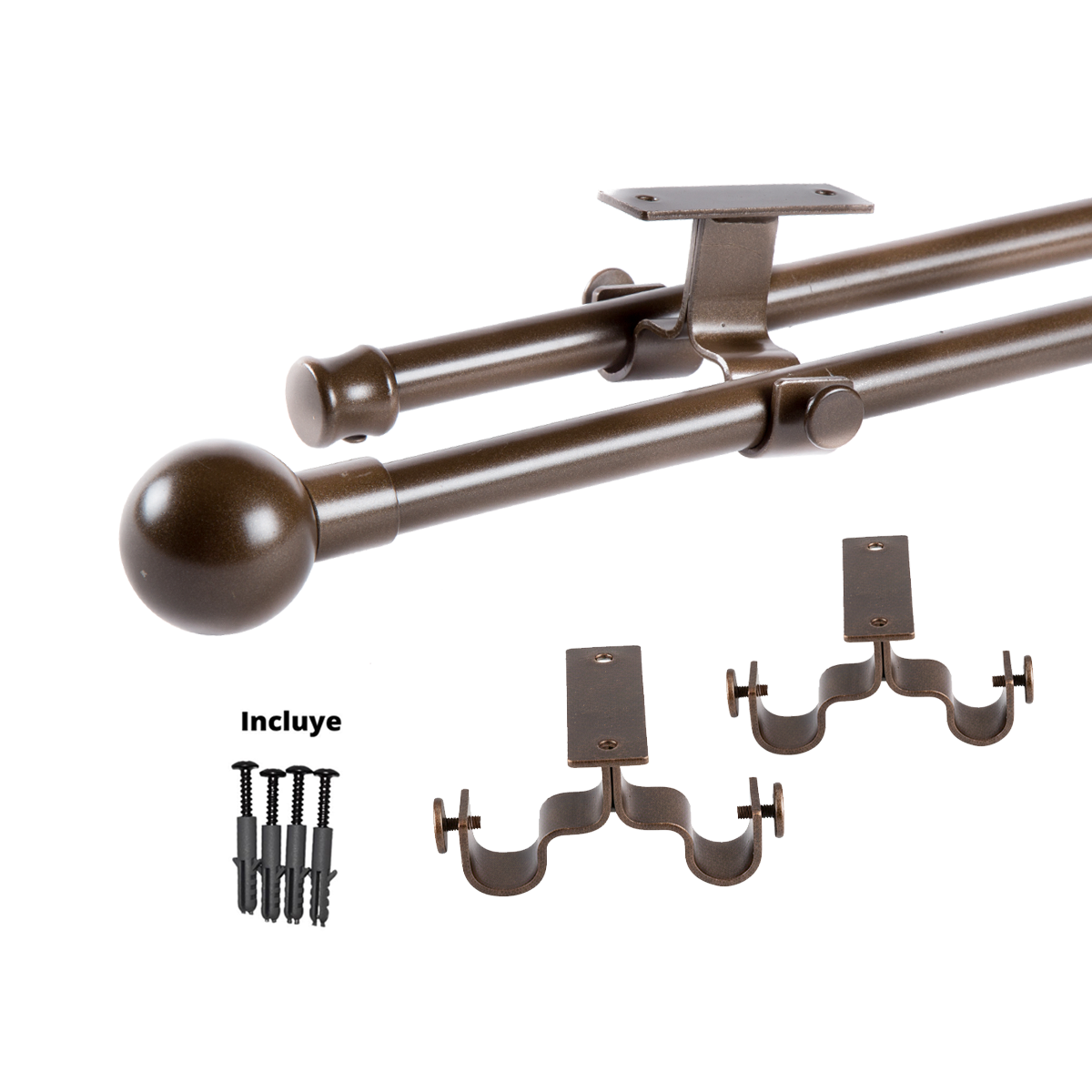 Set Barras para Cortina Doble 16/19 Mm Extensible 120-210 Cm A Techo Café Bola - Imagen 5