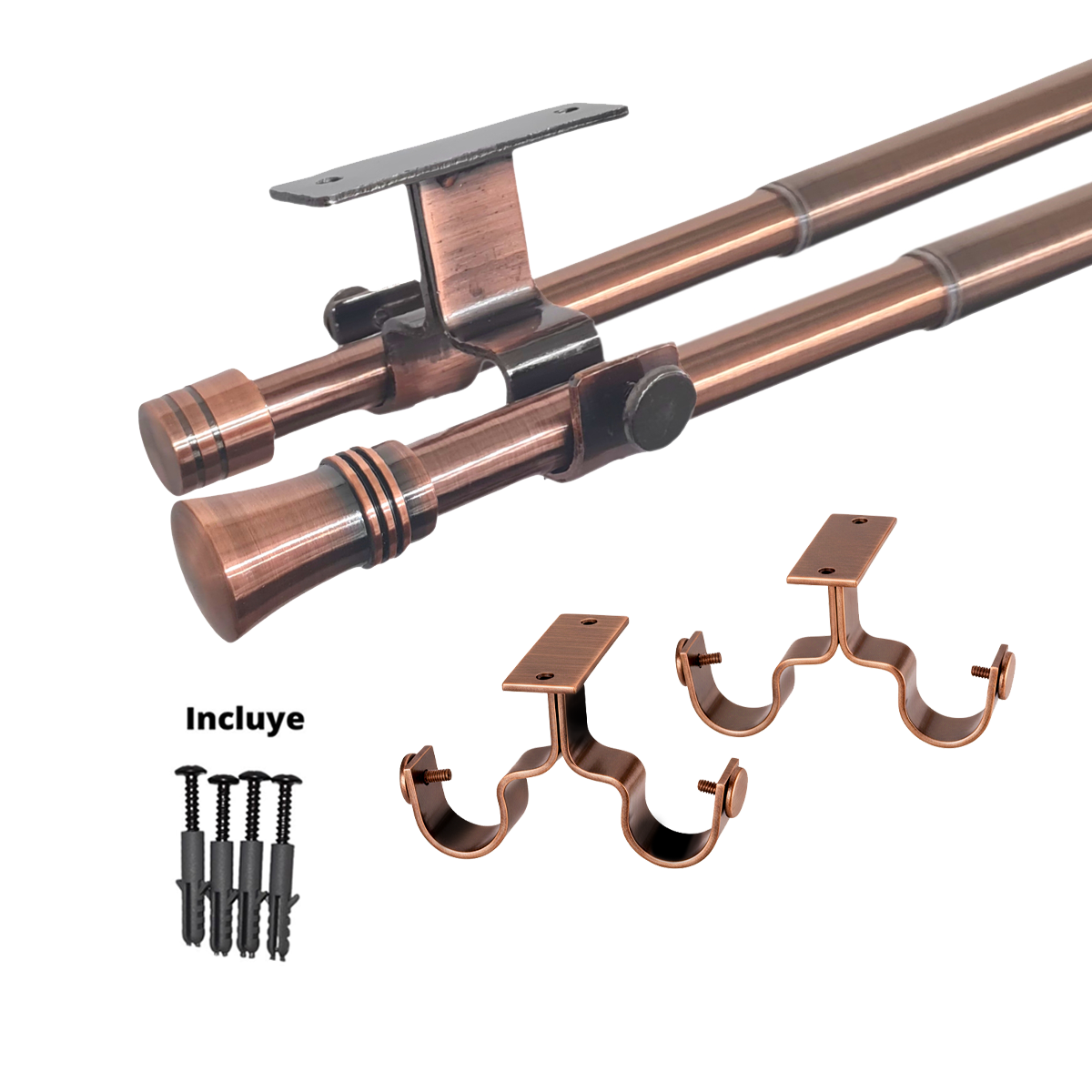 Set Barras para Cortina Doble 16/19 Mm Extensible 75-110 Cm A Techo Cobre Cónico - Imagen 4